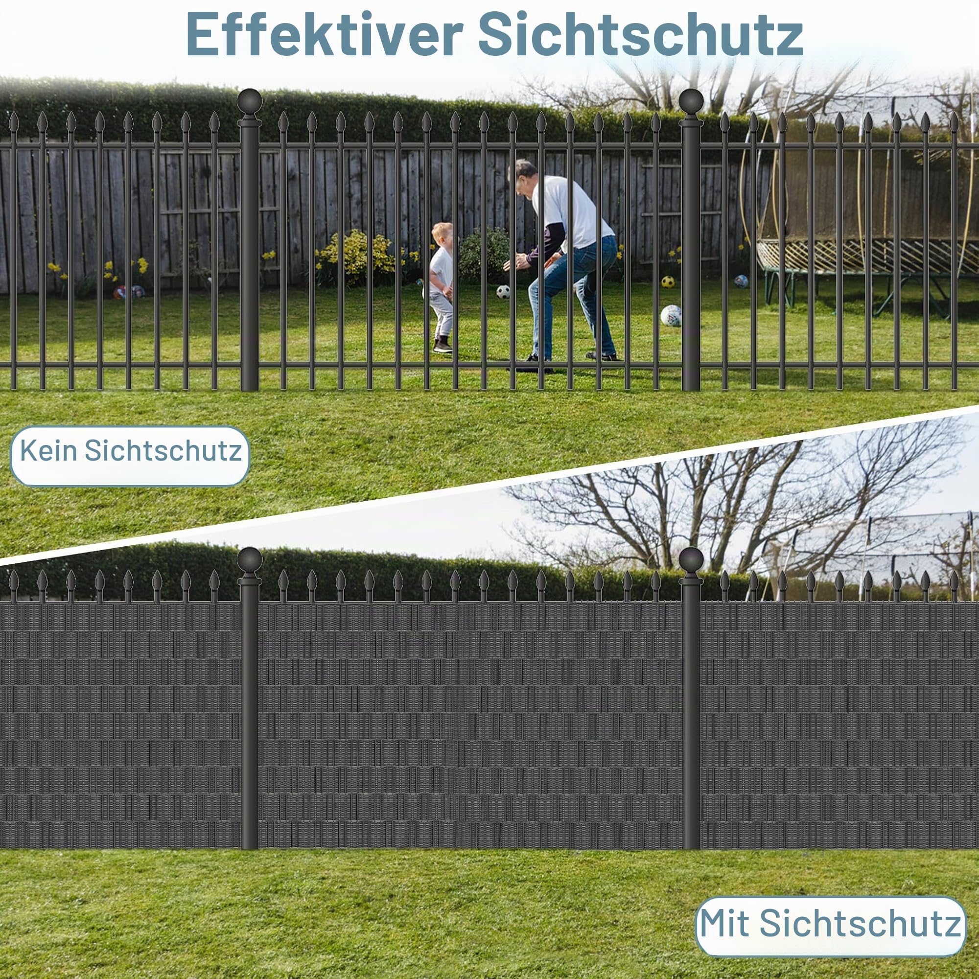 XMTECH PVC Sichtschutzstreifen 70m für Doppelstabmattenzaun Rattan-Anthrazi