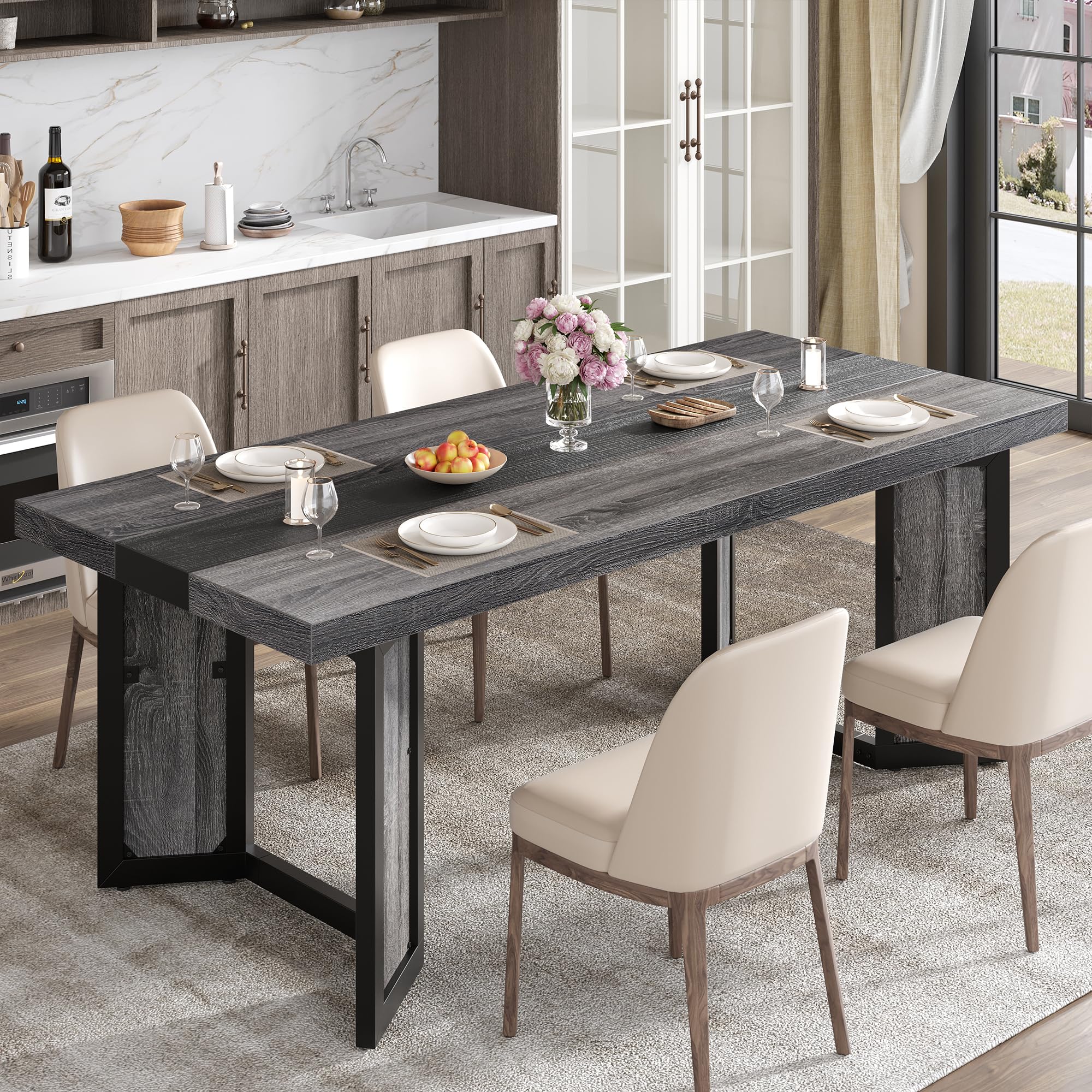 Amazon.com - knoworld Industrial Dining Table for 6-8 People, 71