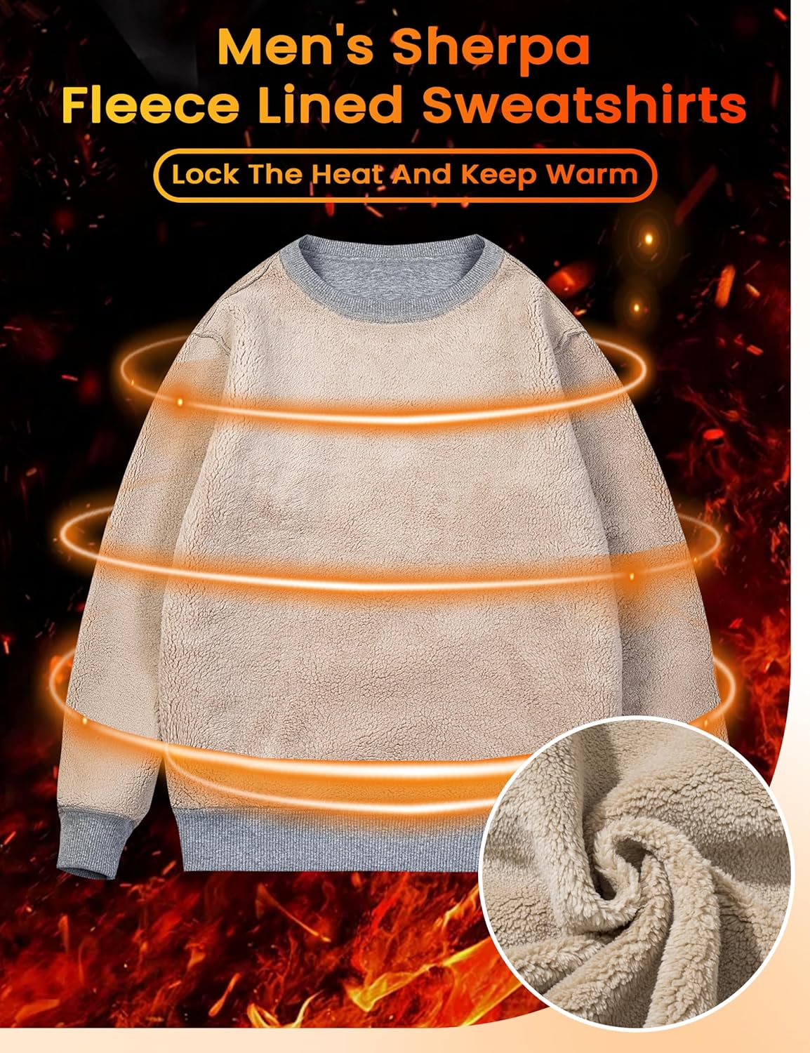 MAGCOMSEN Men's Sherpa Lined Sweatshirts Fleece Pullover Basic Tops Warm Crewneck Winter Sweatshirt - Image 3