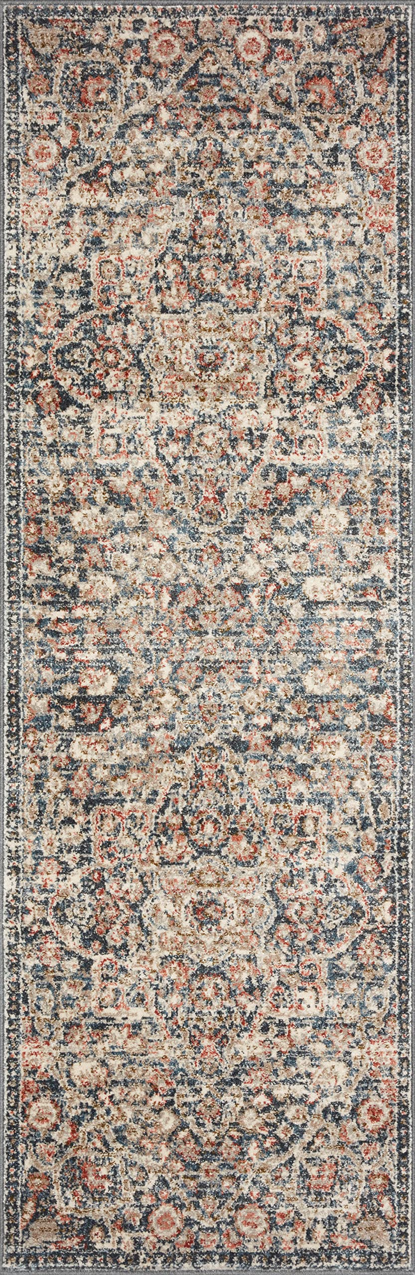 Loloi II Saban Collection, SAB-02, Blue/Spice, 2'-7" x 4', Accent Rug, Soft, Durable, Moroccan, Persian, Vintage, Non-Shedding, Easy Clean, Living Room Rug