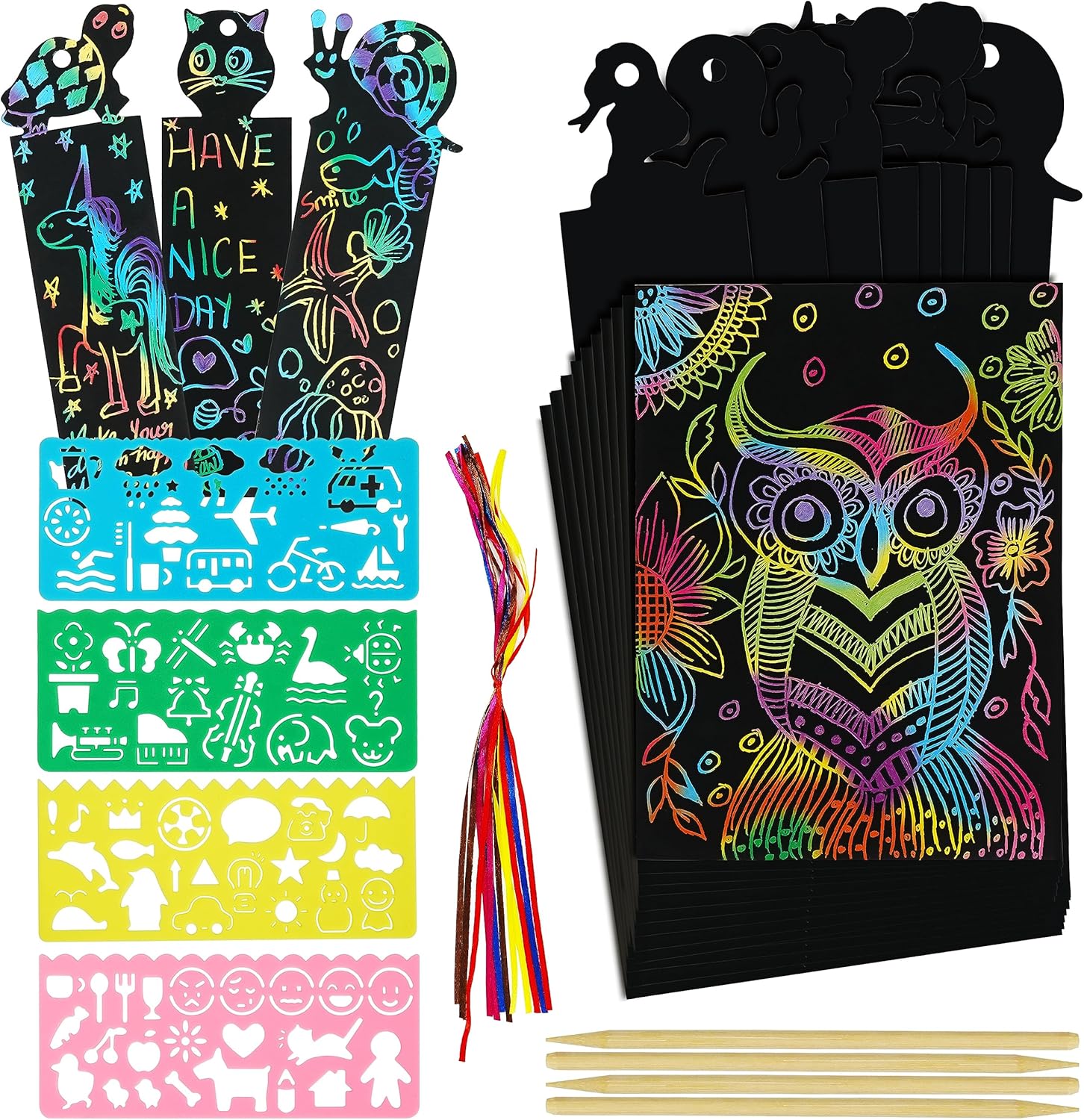 130-teiliges Kratzbilder Set Für Kinder - Regenbogen Kratzpapier Mit Lesezeichen