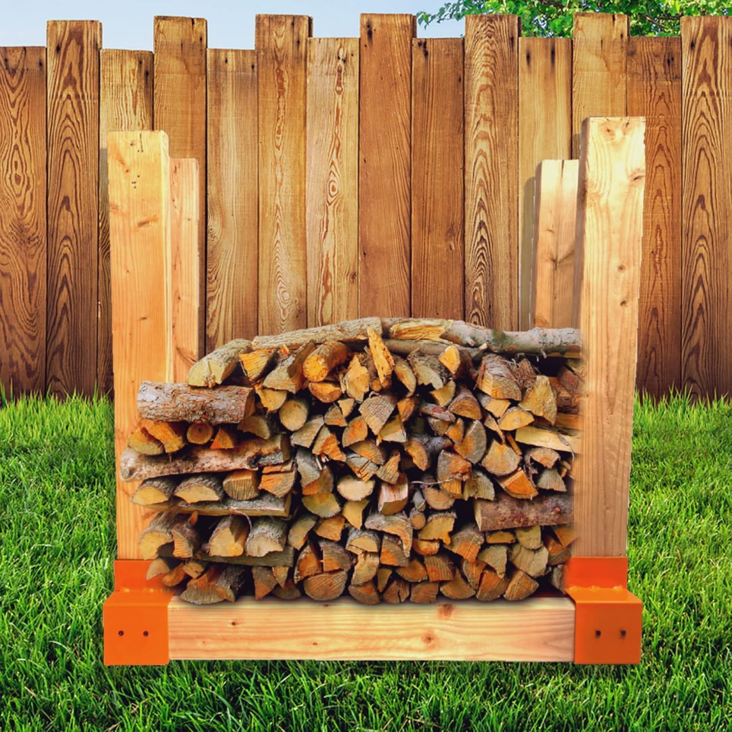 Firewood Rack Outdoor Heavy Duty Holder 2 Pcs Adjustable Length Brackets for Outdoor Holder with Screws, Rust-free Log (Orange)