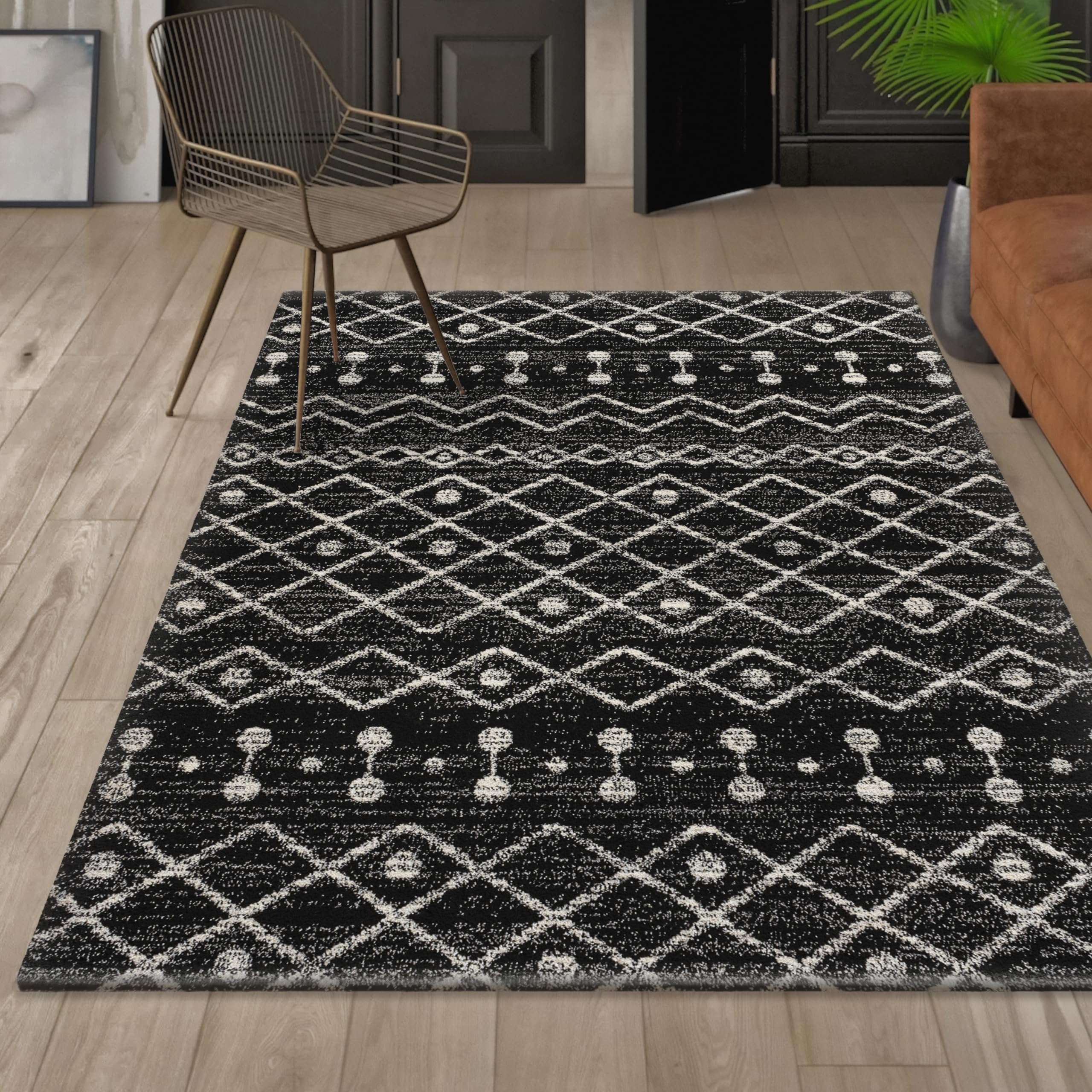 JONATHAN Y MOH208E-5 Aksil Moroccan Beni Souk Area Rug, Bohemian, Scandinavian, Minimalistic, Transitional, Rustic for Living Room, Dining Room, Bedroom, Kitchen, Black/Cream, 5 X 8