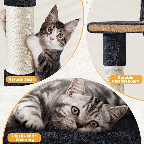 Miniatura 6 de Yaheetech Torre para gatos de 54 pulgadas como centro de actividades, casa de juegos para gatos y gatitos de interior con divertida cesta de hamaca