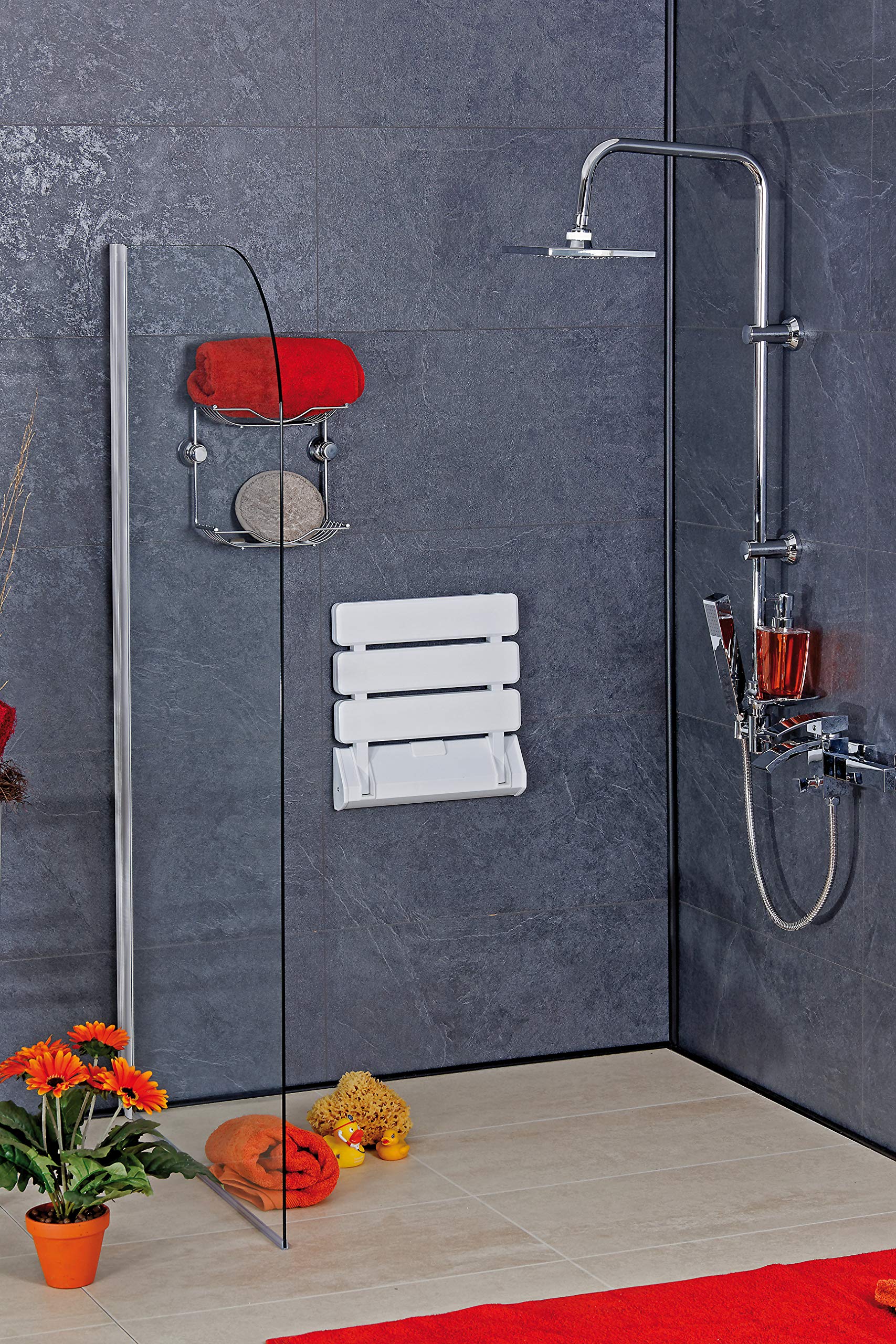 Alberts 140892 Siège de douche rabattable | pour fixation murale | plastique, blanc | 315 x 225 mm