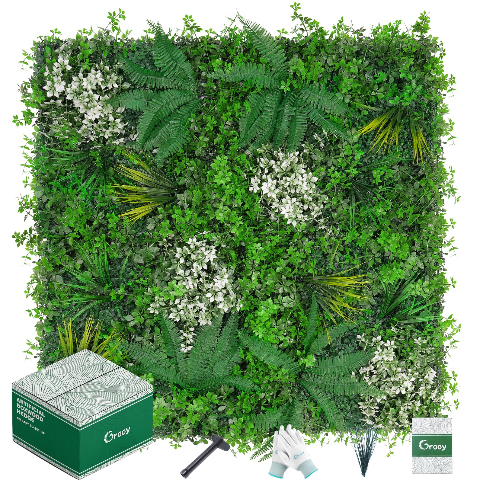 Grooy 20"X20" Artificial Grass Wall, 12PCS Boxwood Panels UV-Protected Faux Grass Backdrop Wall,Greenery Privacy Hedge Screen for Outdoor Garden Patio