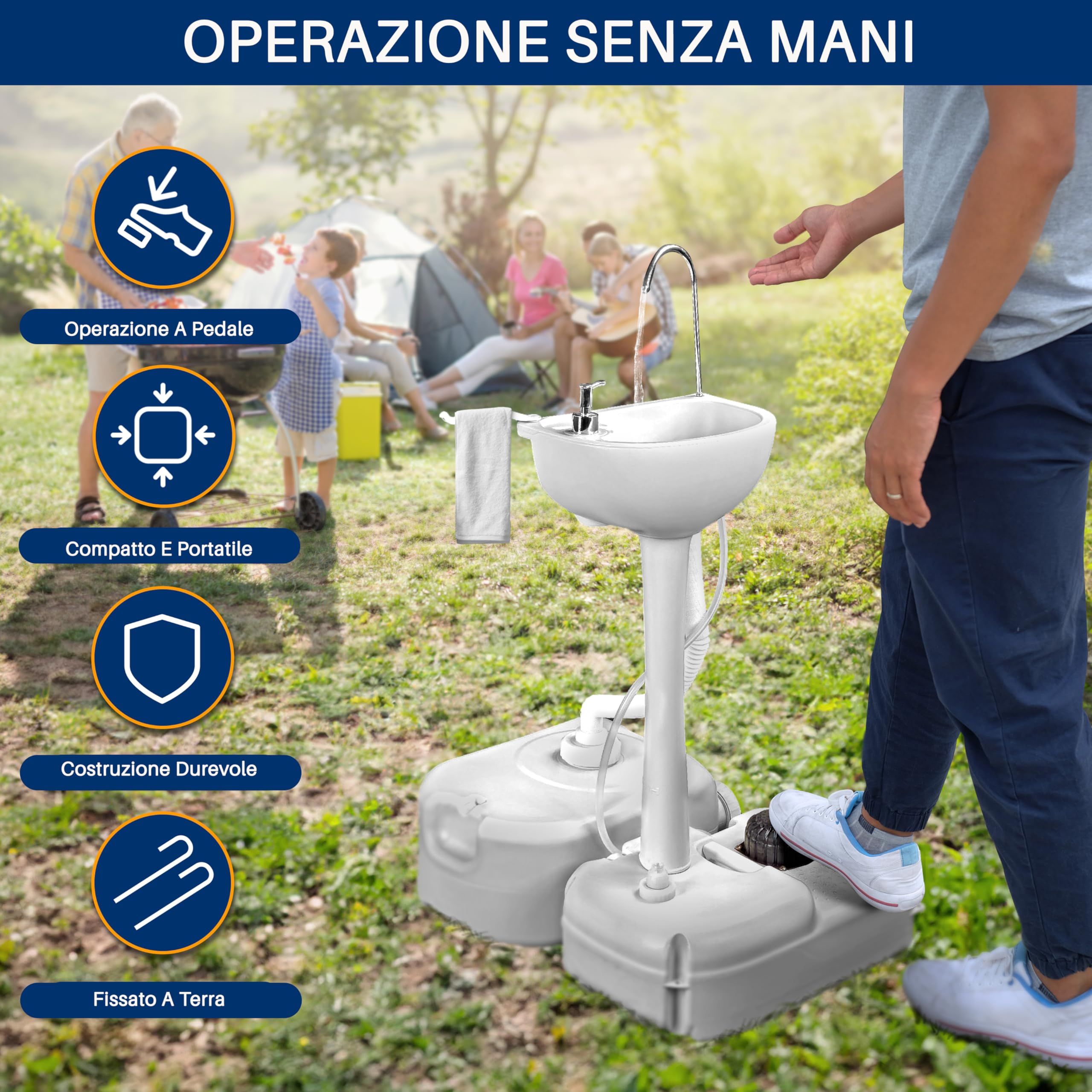 SereneLife Lavandino da Esterno, Lavandino Portatile da Campeggio con Rubinetto, Serbatoio Acqua, Dispenser di Sapone e Porta Asciugamani