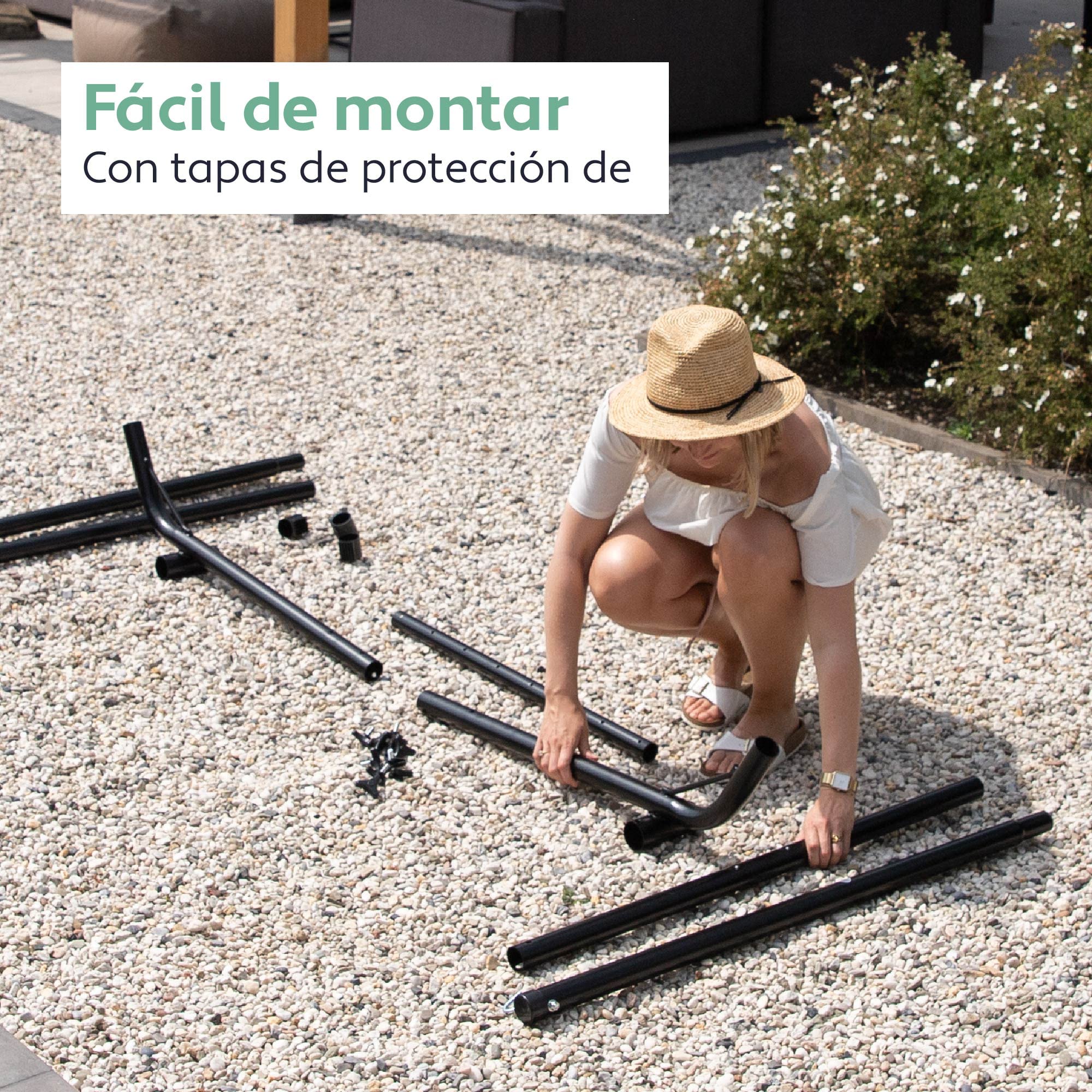 Vita5 Soporte Hamaca Jardin y Mesita Auxiliar - Hamaca 2 Personas de Acero Duradero Carga 205kg – Estructura de Hamacas para Interior y Exterior - Montaje sin Herramientas