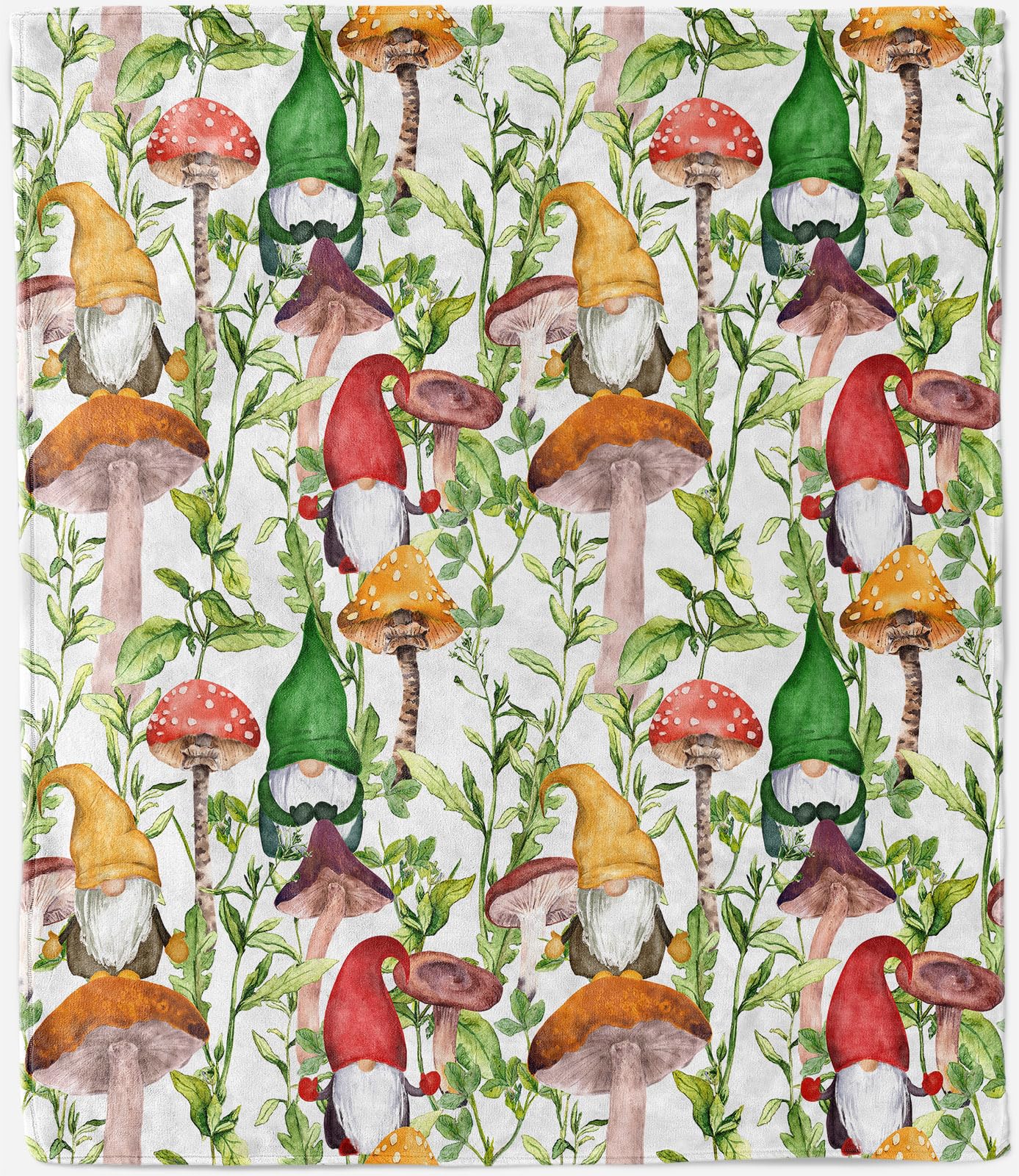 ANHOPE Gnome Blanket Soft Lightweight Flannel Fleece Decorative Blanket for Couch Sofa Bed Magical Forest Mushroom Print Pattern All Season Throw for Kids Baby Toddler 100 x 130 cm