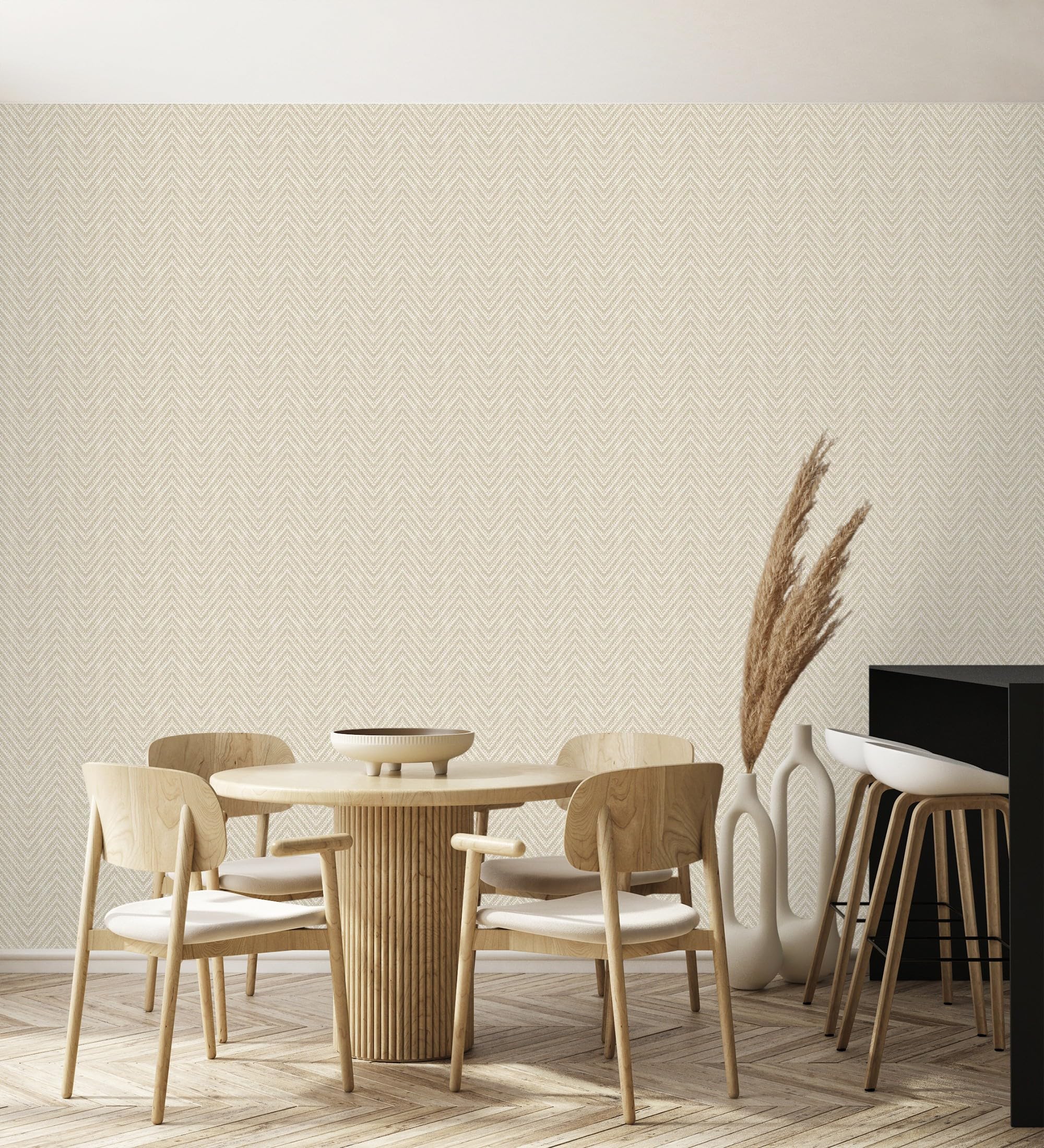 GAULAN 683190 - Papel pintado vinílico de espigas efecto fibra vegetal beige con textura en relieve para pared salón cocina baño dormitorio pasillo - Rollo de 10 m x 0,52 m