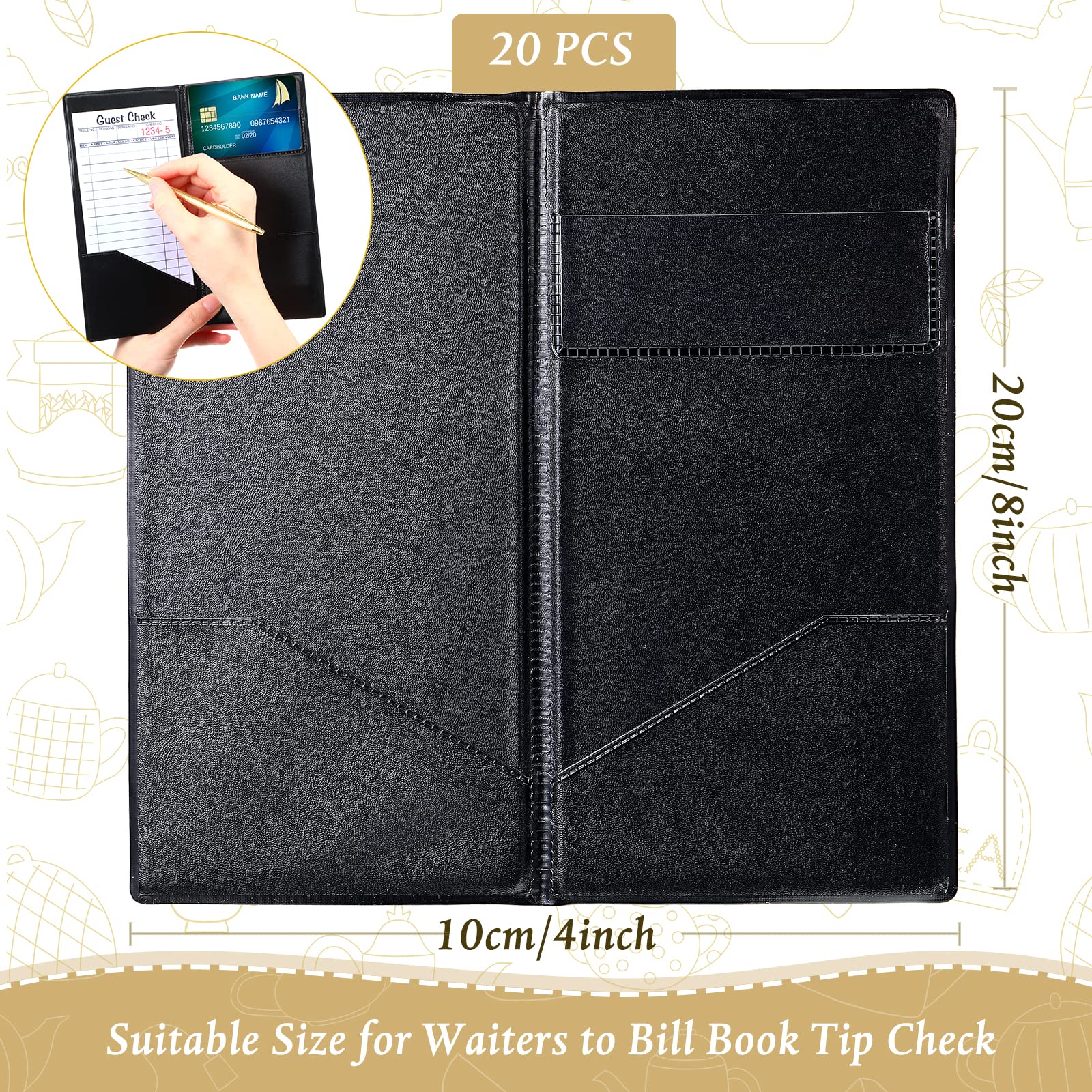 Check Presentadores para restaurante, titulares de tarjetas de control para restaurante, negro, inscripción "Thank You" en oro, cuaderno de cheques para camarero (20 piezas)