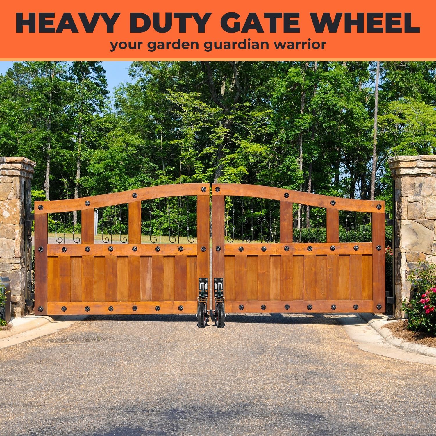 FAHKNS 8" Gate Wheel with Brake, 360 Degree Swivel Spring-Loaded, 600 Lbs Capacity, Gate Wheels for Metal Swing Tube Gate Wooden Fence Gate