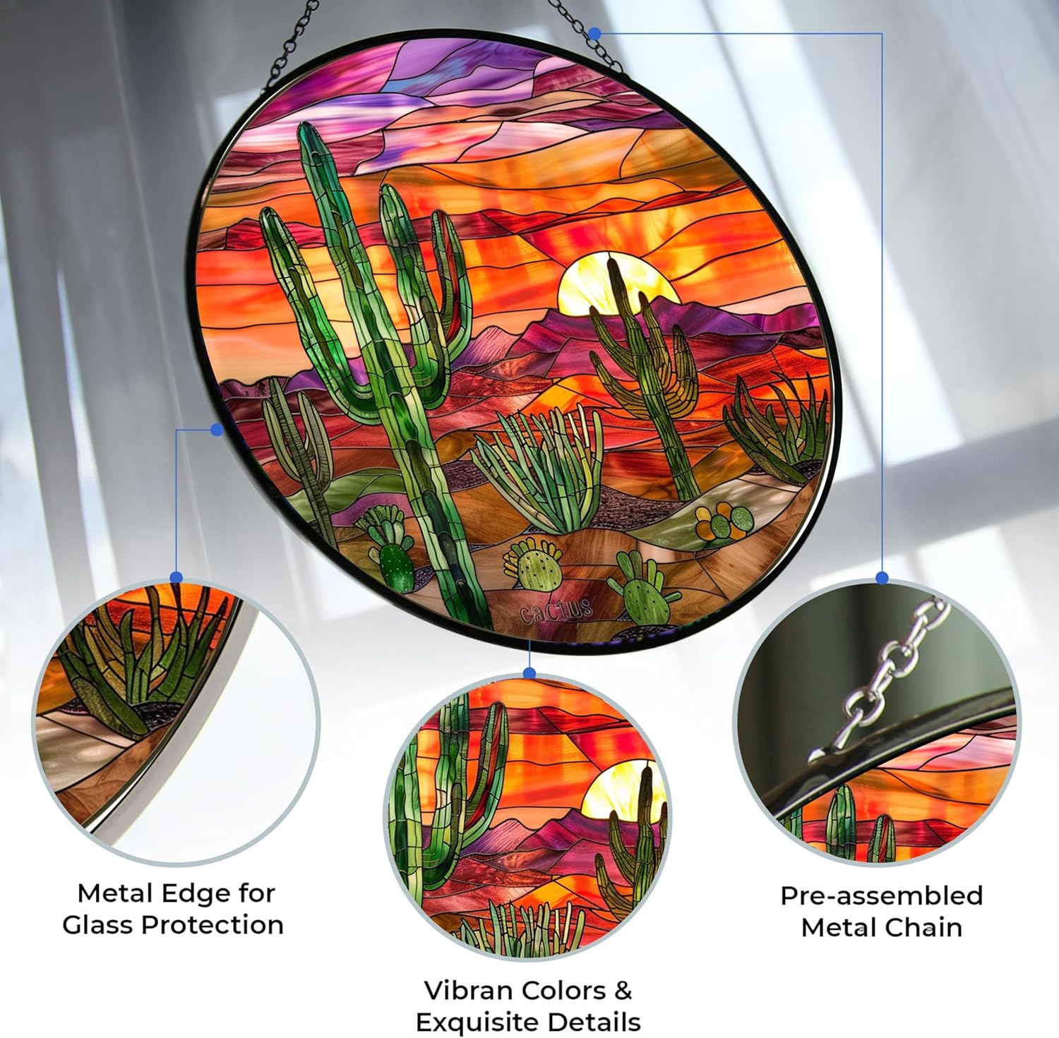 Cactus Stained Glass Suncatcher Stained Glass Window Hanging Home Decor Garden Halloween Christmas Party Wedding Housewarming Gifts