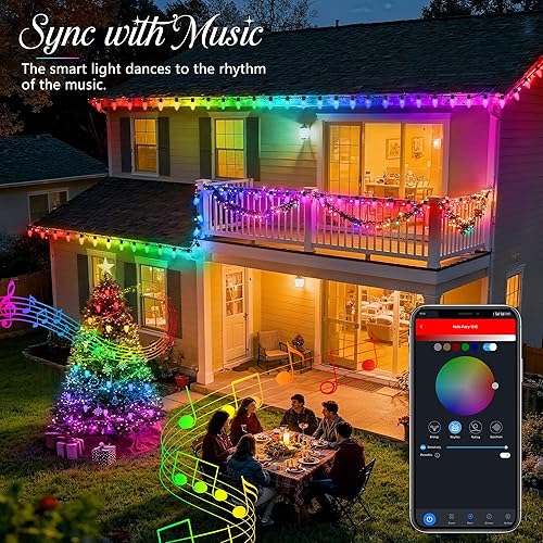Miniatura 3 de iBaycon Luces de Navidad inteligentes C9 de 100 LED, control remoto por aplicación, sincronización de música, cambio de color, luces de Navidad