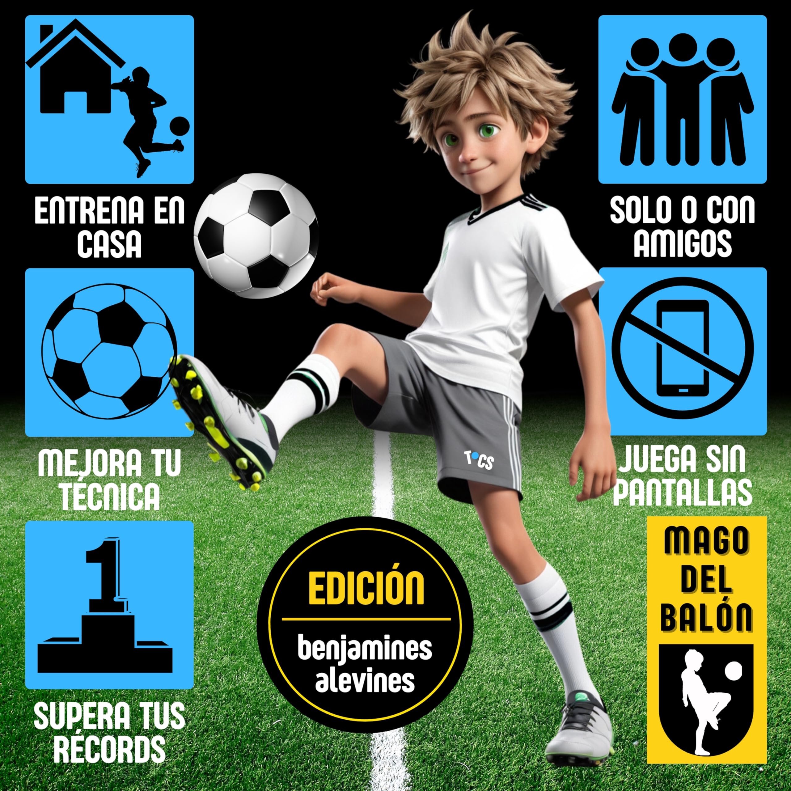 TOCS Mago del balón | Ejercicios de fútbol para niños | 36 retos de toques con el balón | Mejora tu técnica | Anota y supera tus récords | Regalo 8,9,10 y 11 años | Tu entrenamiento en forma de juego