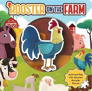 Little Hippo Books Rooster on the Farm | Interactive Toddler Toy and Book with Wooden Puzzle for Kids and Baby | Farm Puzzle Wooden Toy Plus Board ... Farm Animal Baby Book with Wooden Toy Puzzle