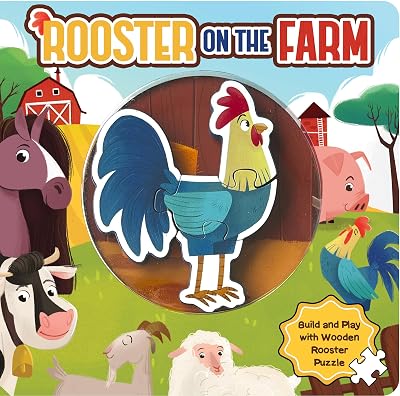Little Hippo Books Rooster on the Farm | Interactive Toddler Toy and Book with Wooden Puzzle for Kids and Baby | Farm Puzzle Wooden Toy Plus Board ... Farm Animal Baby Book with Wooden Toy Puzzle