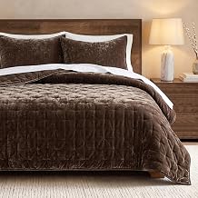 WDCOZY Cloud Soft Queen Size Quilt Set, Chocolate Brown Chenille Velvet