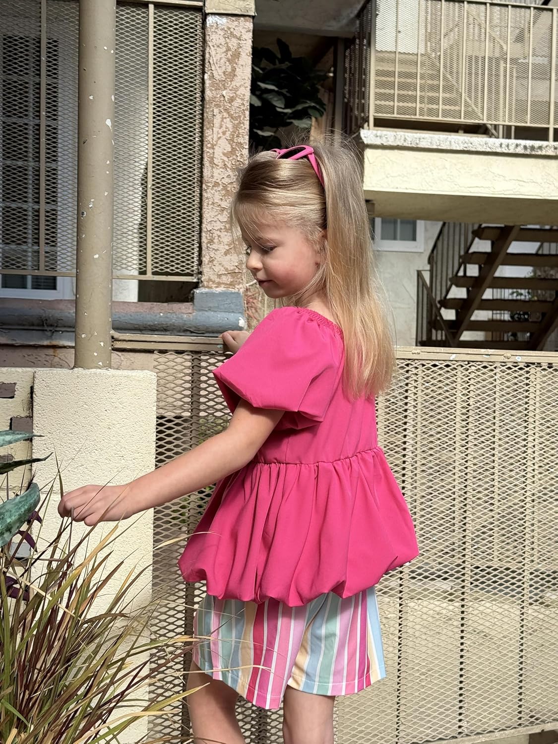 Arshiner Girls 2 Piece Outfits Summer Clothes Square Neck Puffed Sleeve Bubble Hem Tops Shirt and Casual Short Set - Image 6