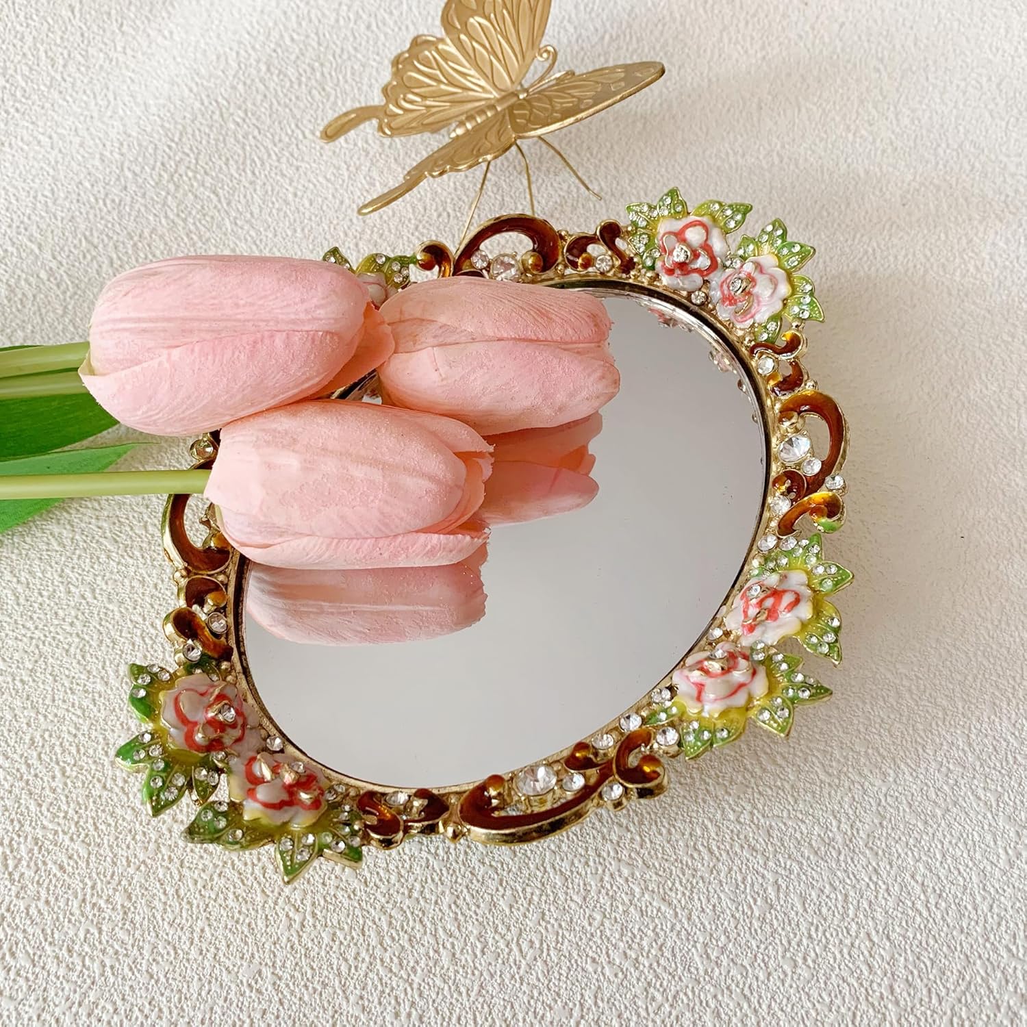 Gold Mirror Vanity Tray, Hand Painted Decorative Jewelry Tray, Metal Makeup Tray for Vanity, Dresser, Countertop - Image 6