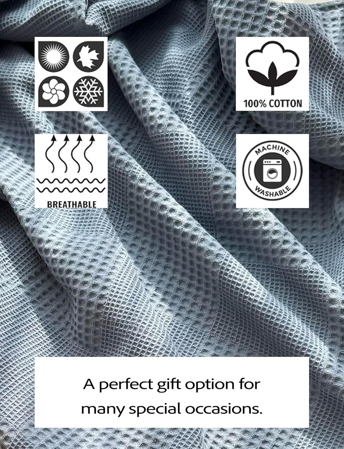Milna Baby 100% Cotton Waffle Blanket for Boys & Girls, 100x120 cm Breathable Muslin Baby Blanket for Crib, Stroller & Swaddle, Soft Lightweight Toddler Receiving Blanket, (Indigo)