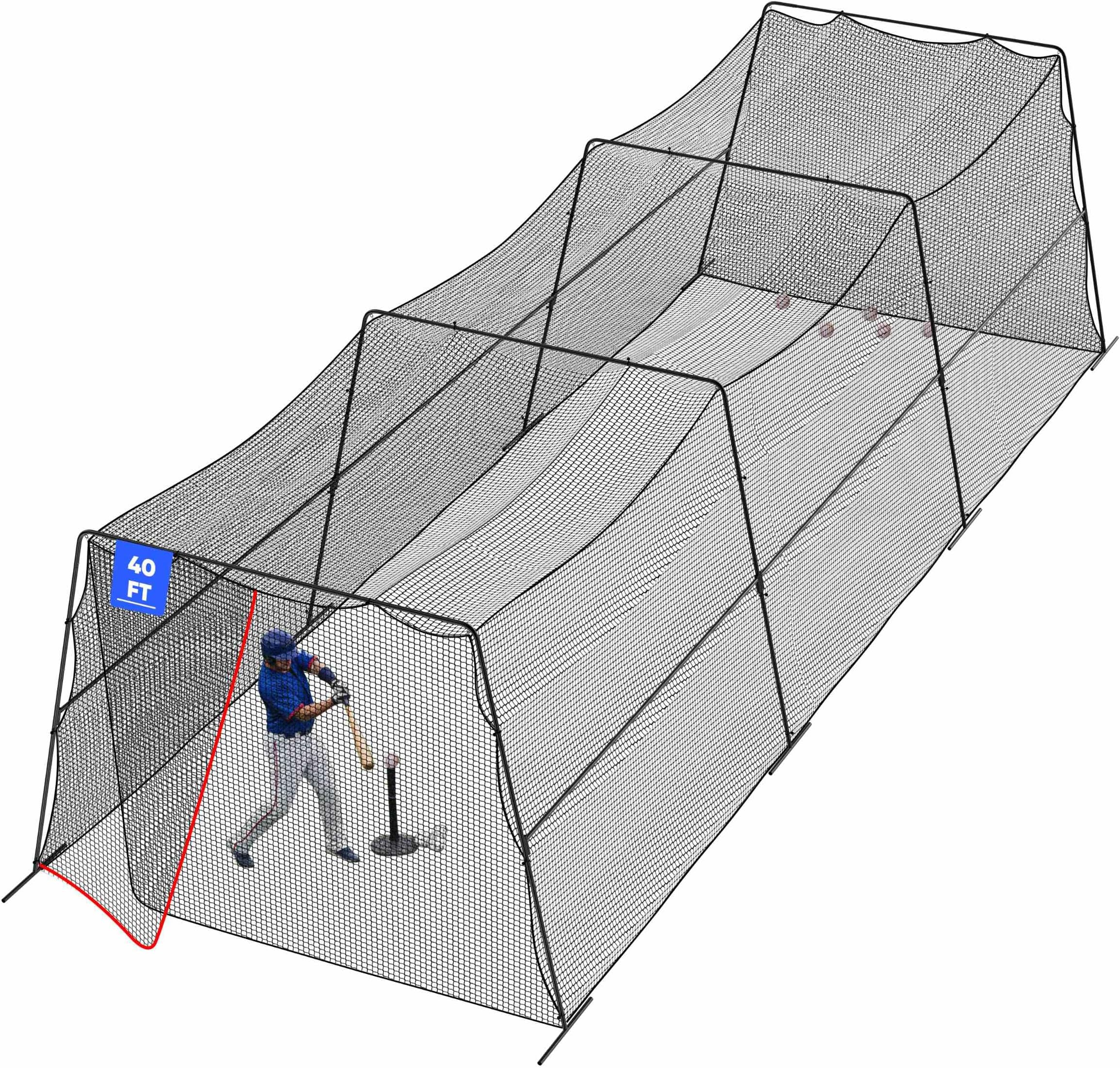 RIIFRILY Baseball Batting Cages for Backyard with Net and Frame, 30FT/40FT Batting Cage for Baseball and Softball, Integrated Gate Net Design