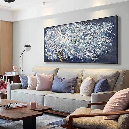 Wall Art Canvas Oil Painting Dark Blue And White Abstract