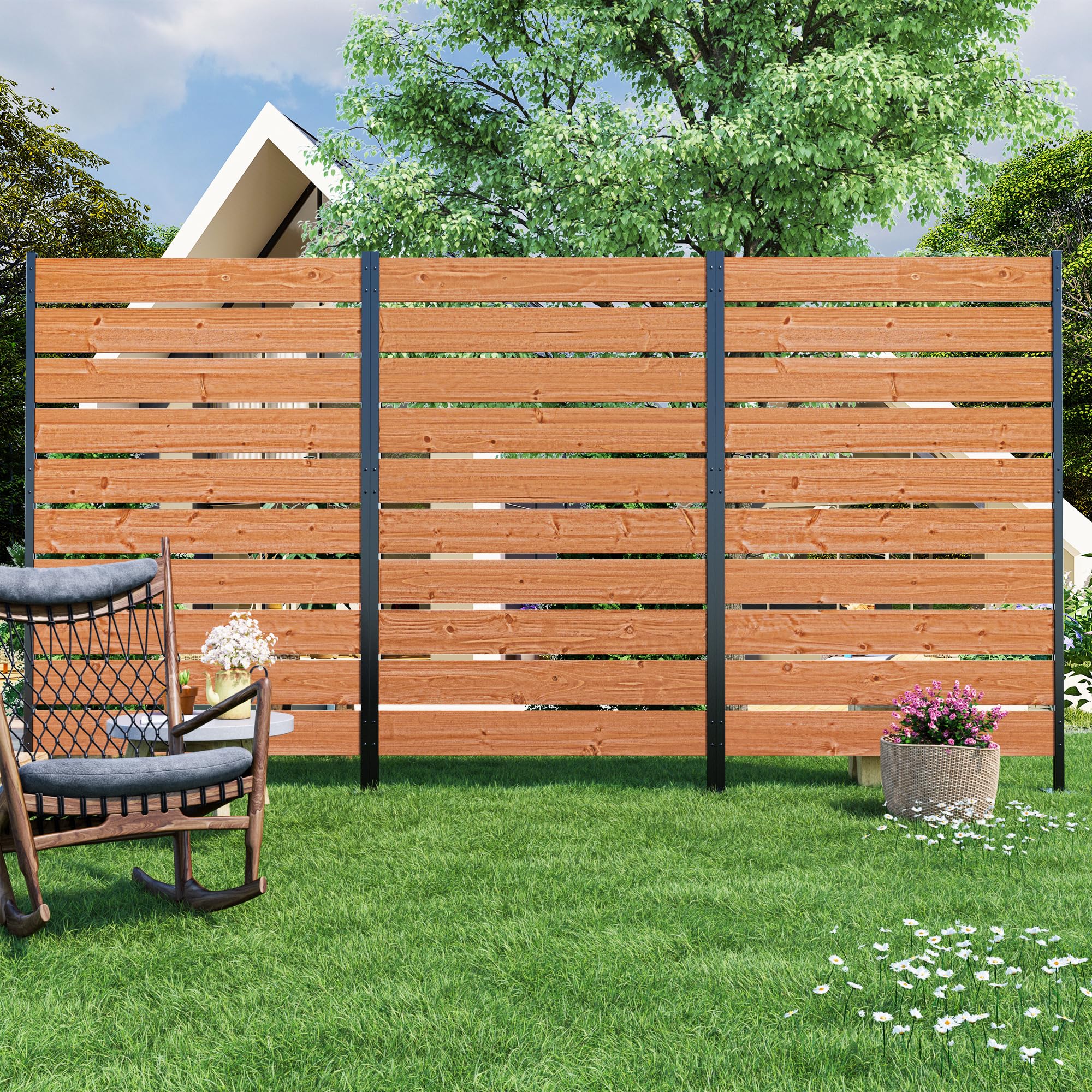 Modern Shade 5' x 3' Wood Privacy Fence Screen (3 Panel) Natural Cedar Wood, Outdoor Privacy Fence Panel for Deck Balcony, Conceals Trash Cans Air