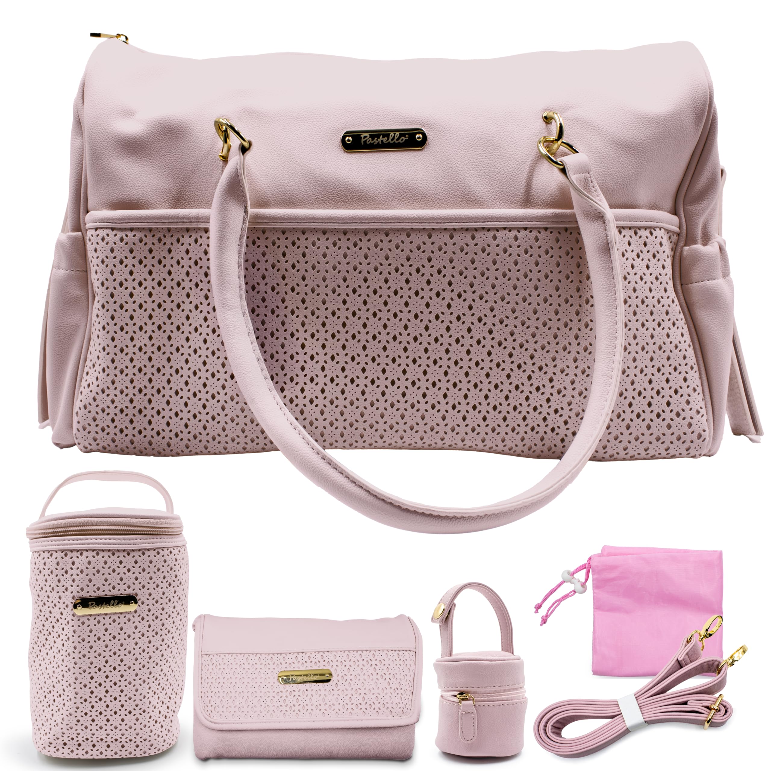 PASTELLO - Set Borsa Nascita Multifunzione con Accessori Inclusi, Borsone Mamma per Cambio e Viaggio, Con Fasciatoio, Portabiberon Termico e Portaciuccio (Art. SETN03)