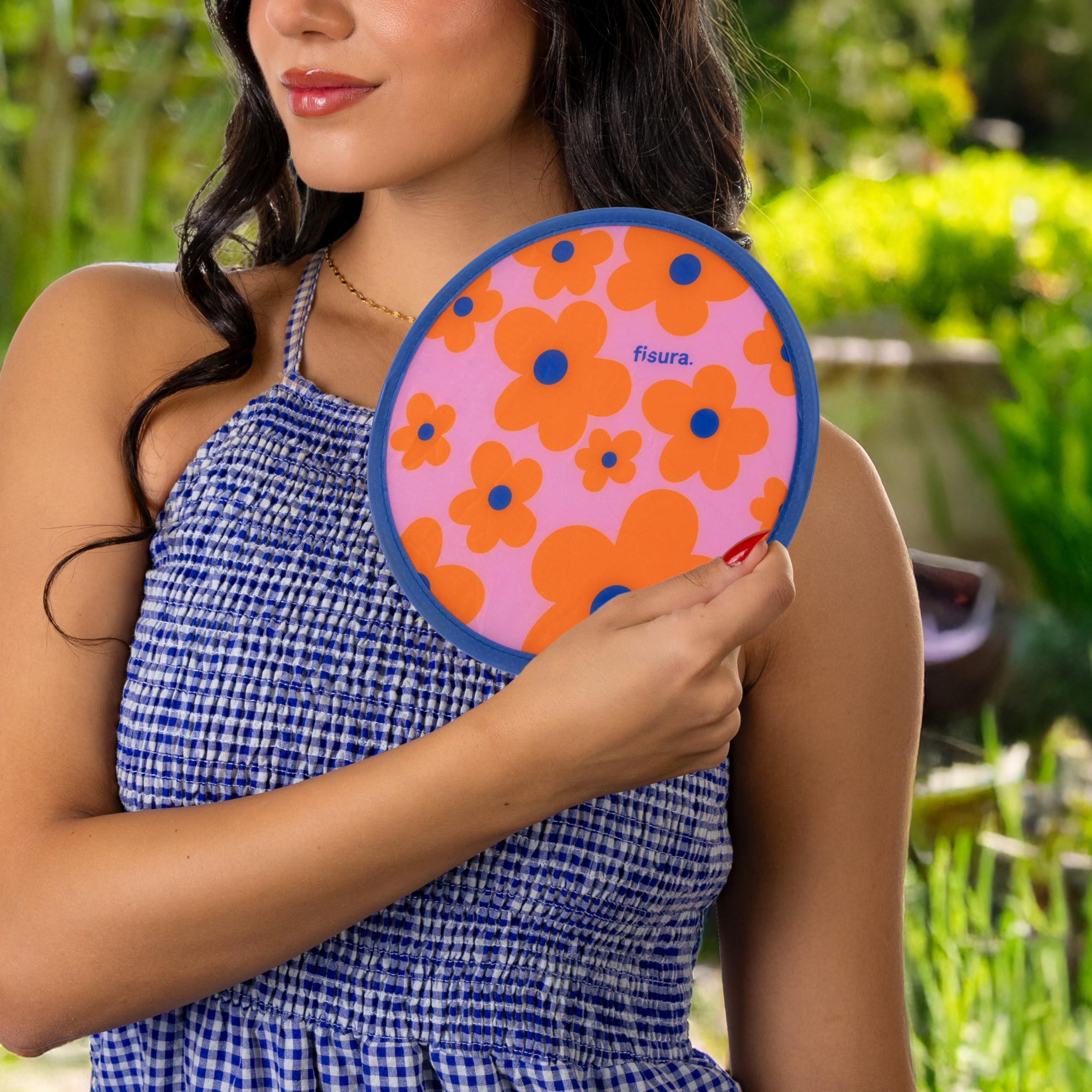fisura. – Éventail rond pliable. Ventilateur à main pliable original. Frisbee pliable. Éventail portable pour fêtes. 20 cm. (Glace, 1 unité)