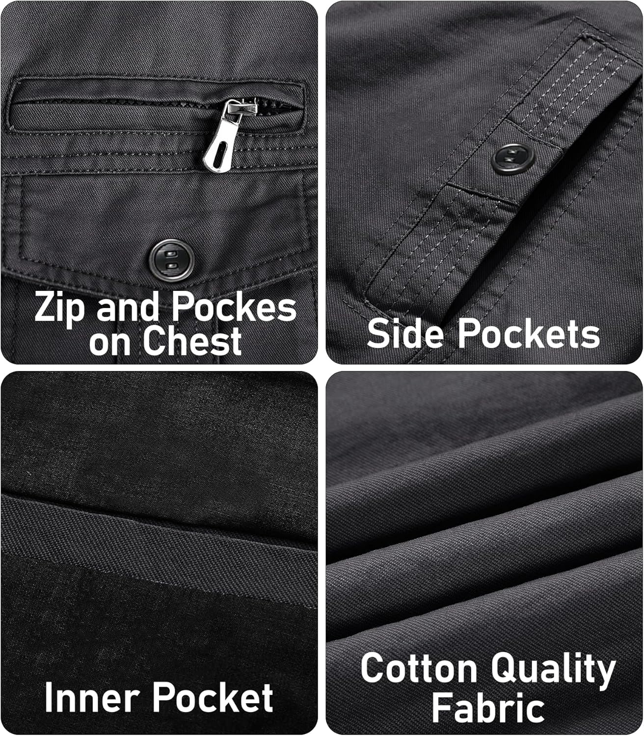 EKLENTSON Men's Cotton Lightweight Multi Pockets Zip Front Stand Collar Military Jackets Windbreaker - Image 5