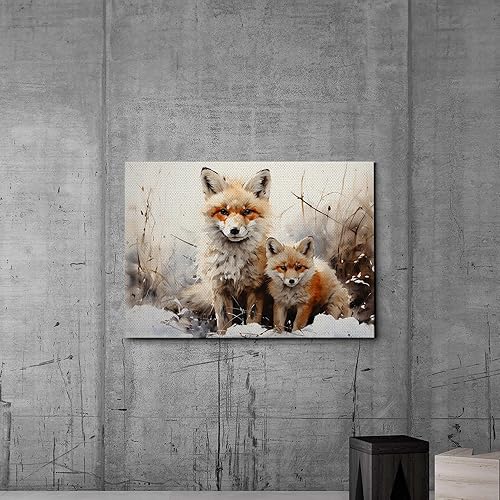 Miniatura 4 de Fox Mother Cub Print, In The Style Of Stencil,Based, Kids Wall Art, Kids Wall Art Display, Mom And Baby Animal Art Print, Decor Canvas, Art Print