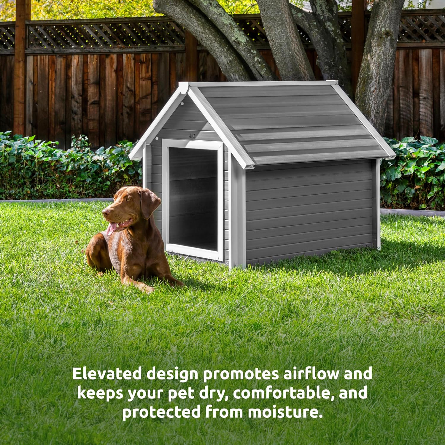 New Age Pet ECOFLEX Bunk Style Dog House, XL, Weather Resistant, Easy Clean, Elevated Floor in Grey