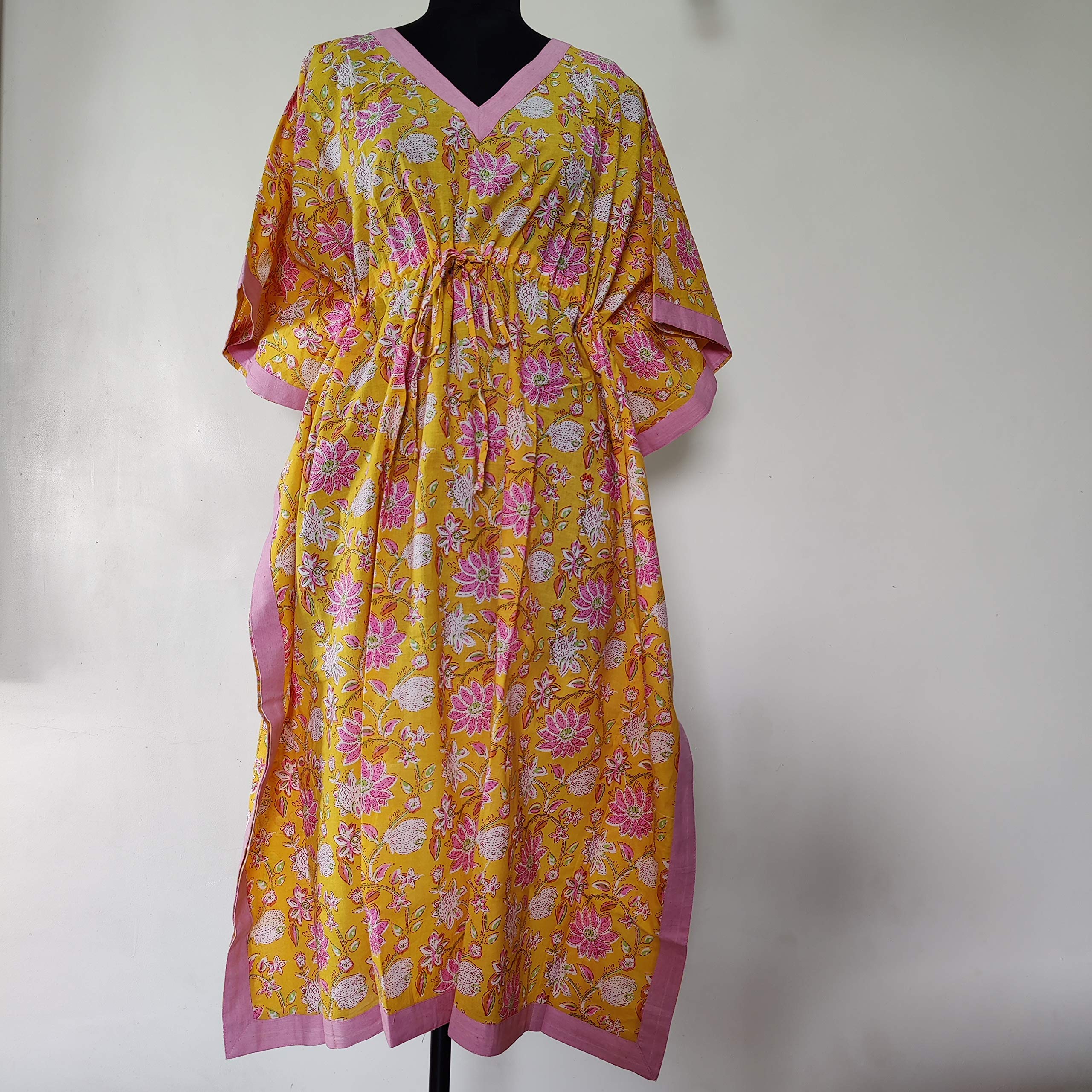 Kaftano stampato a blocchi indiani, kaftano floreale, Caftan, perfetto abito lungo, per essere mamme, copertura spiaggia, pigiameria, miglior regalo per lei, kaftano di cotone, kaftano lungo Caftan