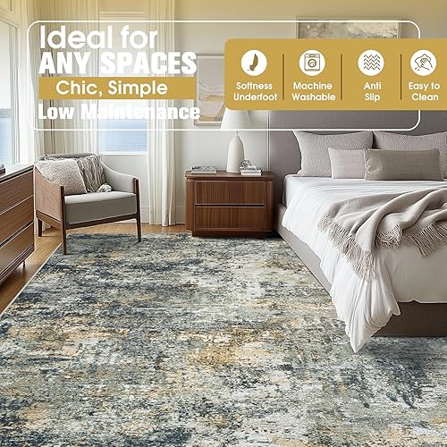 Miniatura 9 de Alfombras de área de 9 x 12 pies para sala de estar, lavables: Alfombra grande abstracta para comedor, dormitorio, alfombra antideslizante de 9 por