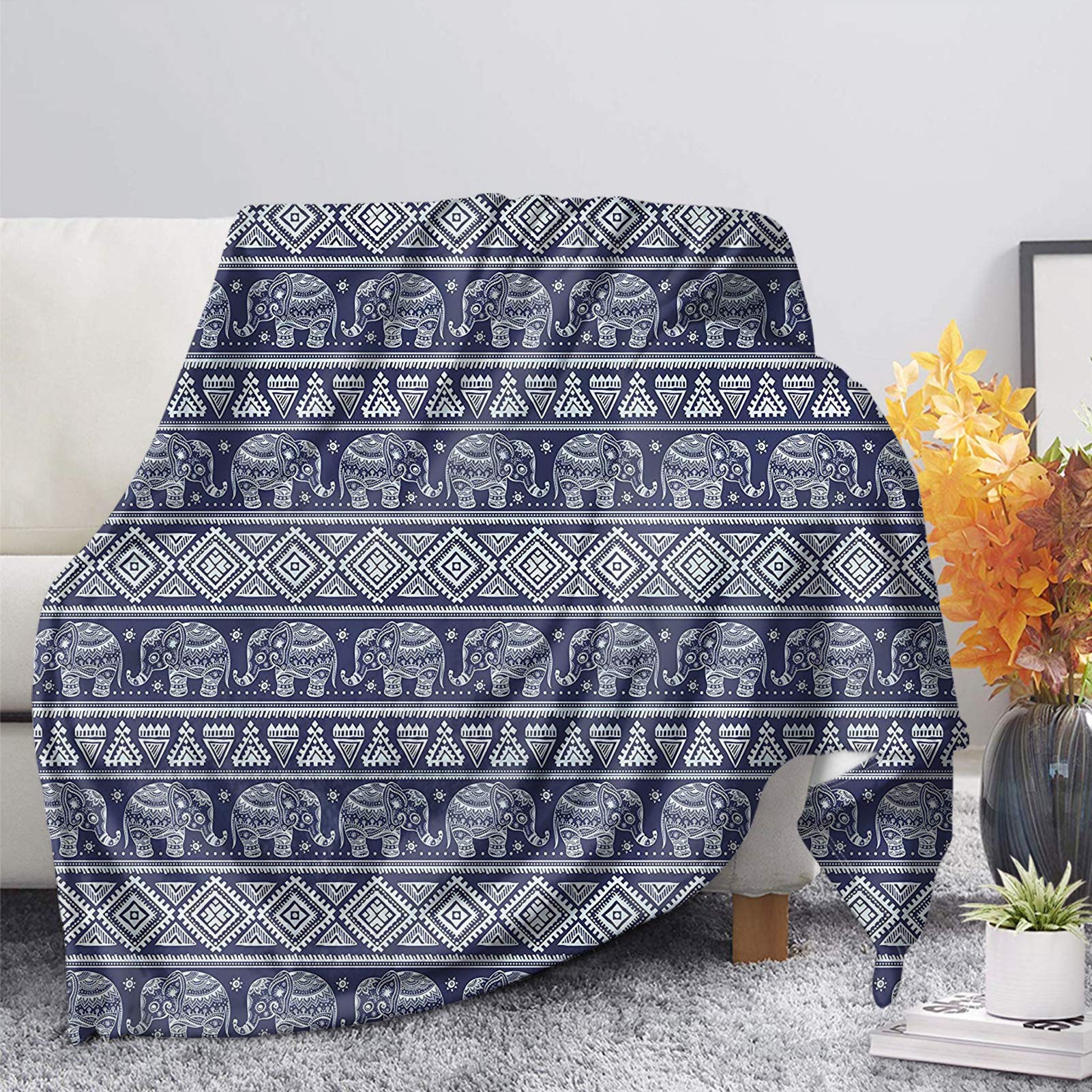 Coeqine Boho Elephant Throw Blankets For Couch Pattern Blanket Flannel Soft Cozy Lightweight Throws For Living Room