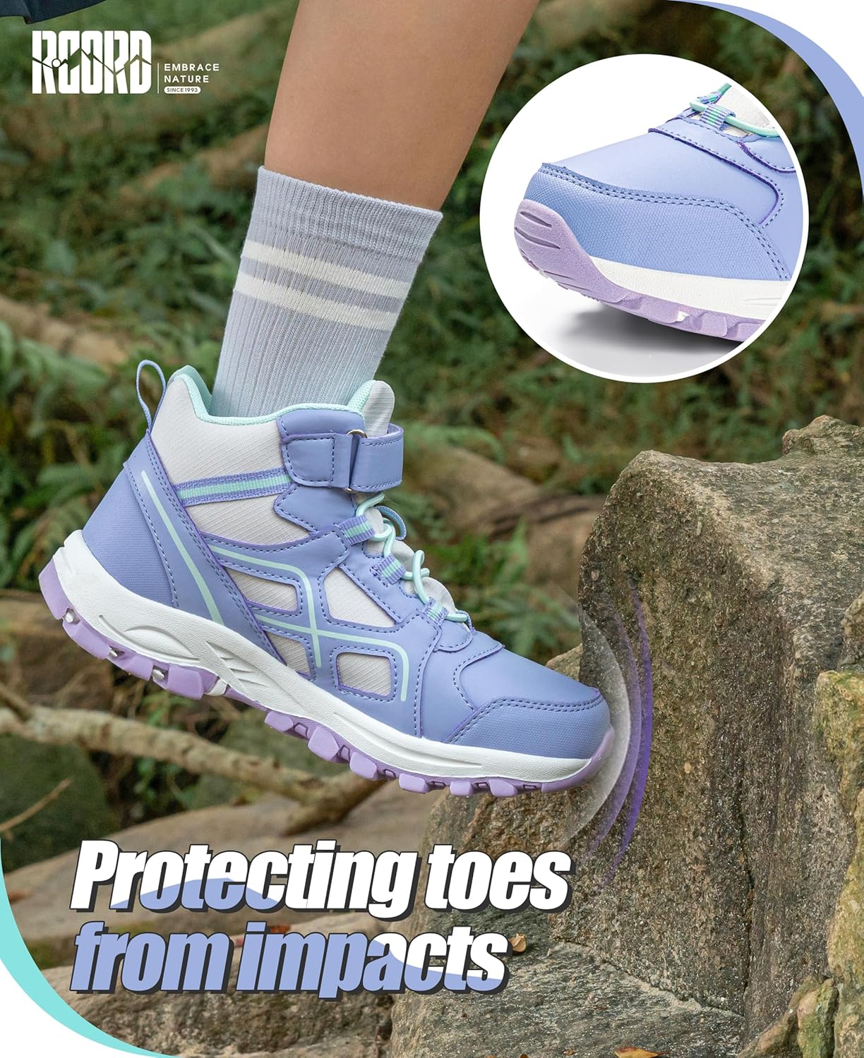 R CORD Kids Hiking Boots Waterproof Girls Hiking Boots Durable TPR Traction Outsole Girls Hiking Shoes Anti-Skid Athletic Hook and Loop Closure Kids Hiking Shoes for Outdoor