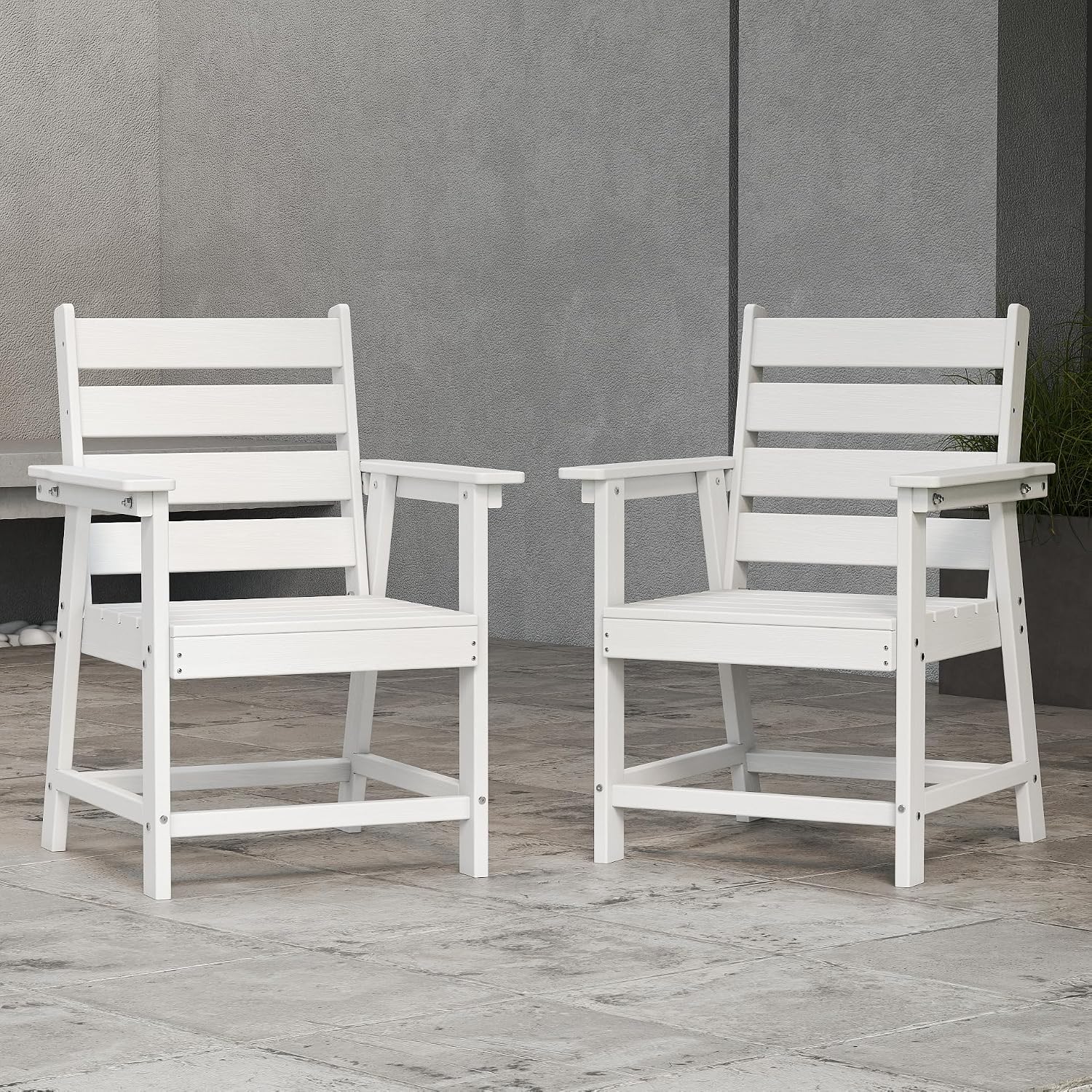 HDPE Dining Chair Set of 2, All-Weather Heavy Duty, White