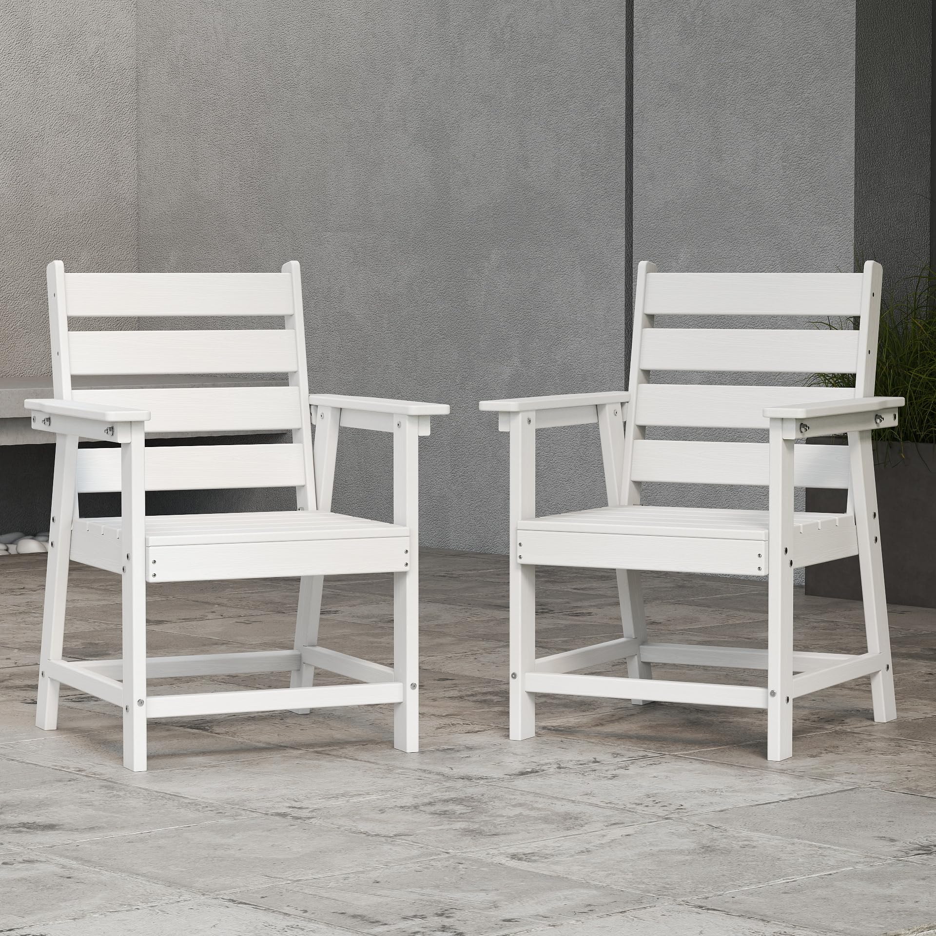 HDPE Dining Chair Set of 2, All-Weather Heavy Duty, White