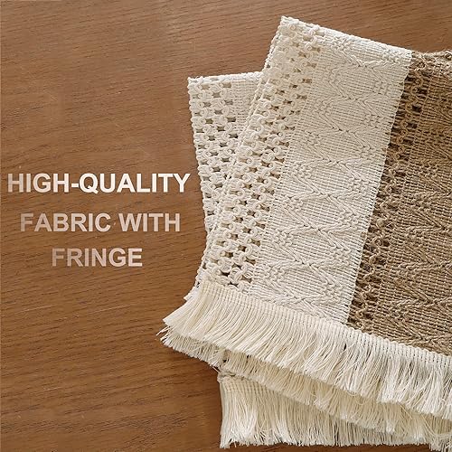 Miniatura 5 de Tosleo Juego de 4 manteles individuales bohemios de macramé para decoración de mesa con flecos, manteles individuales tejidos de arpillera natural