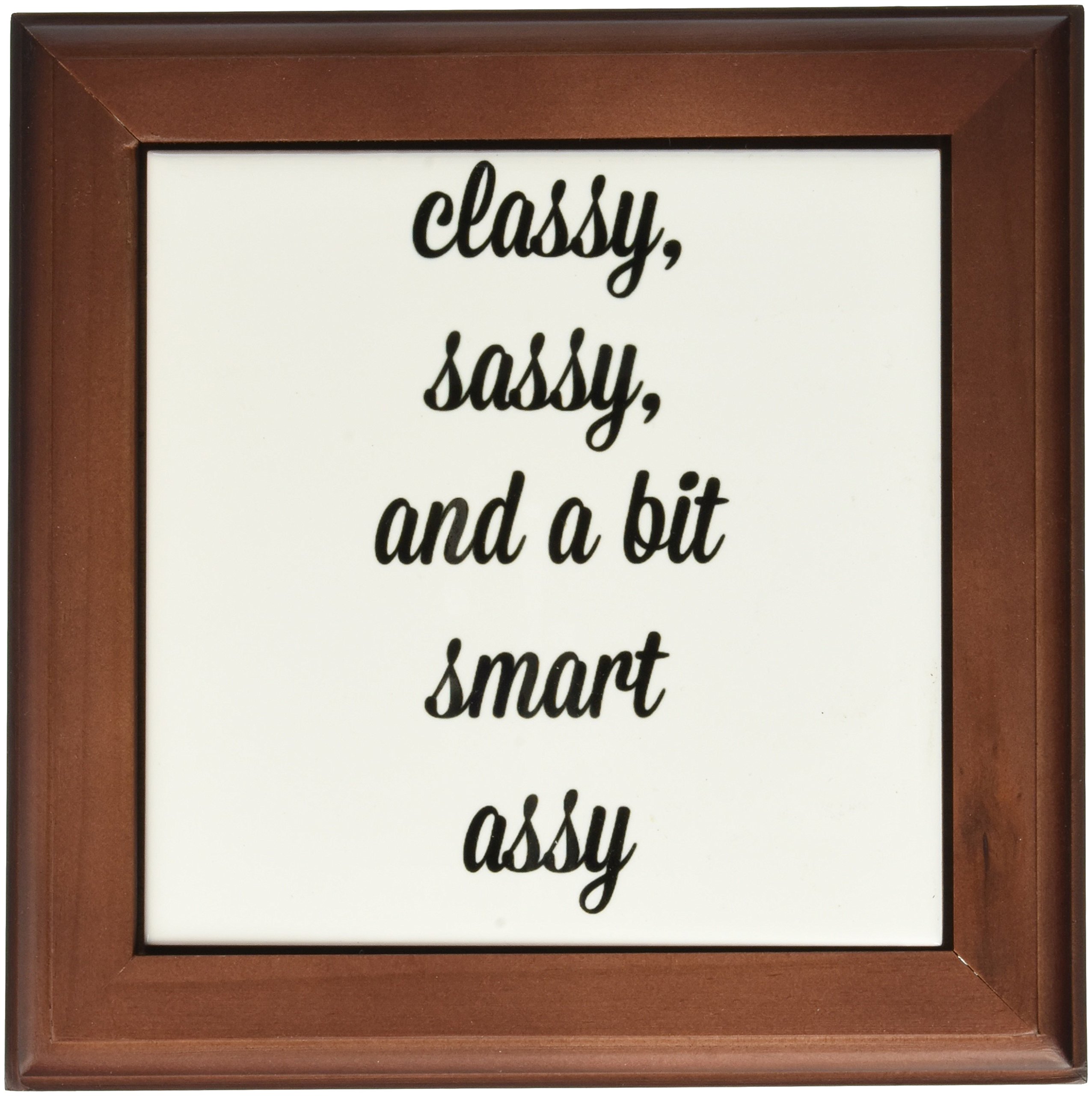 3dRose ft_200716_1 Classy Sassy and a Bit Smart Assy Black Script Letters on White Framed Tile, 8 by 8"