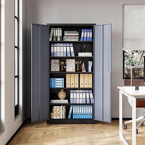 Miniatura 2 de Armario de almacenamiento de metal, 71 pulgadas de alto con estantes ajustables y puertas de bloqueo, armarios de herramientas para garaje, oficina,