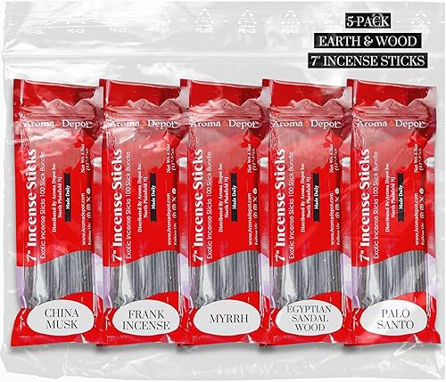 Miniatura 1 de Aroma Depot Earth & Wood Vibes Varillas de incienso de 7 pulgadas, juego variado de 500 unidades, 7 pulgadas, 5 paquetes de 100 varillas por aroma.
