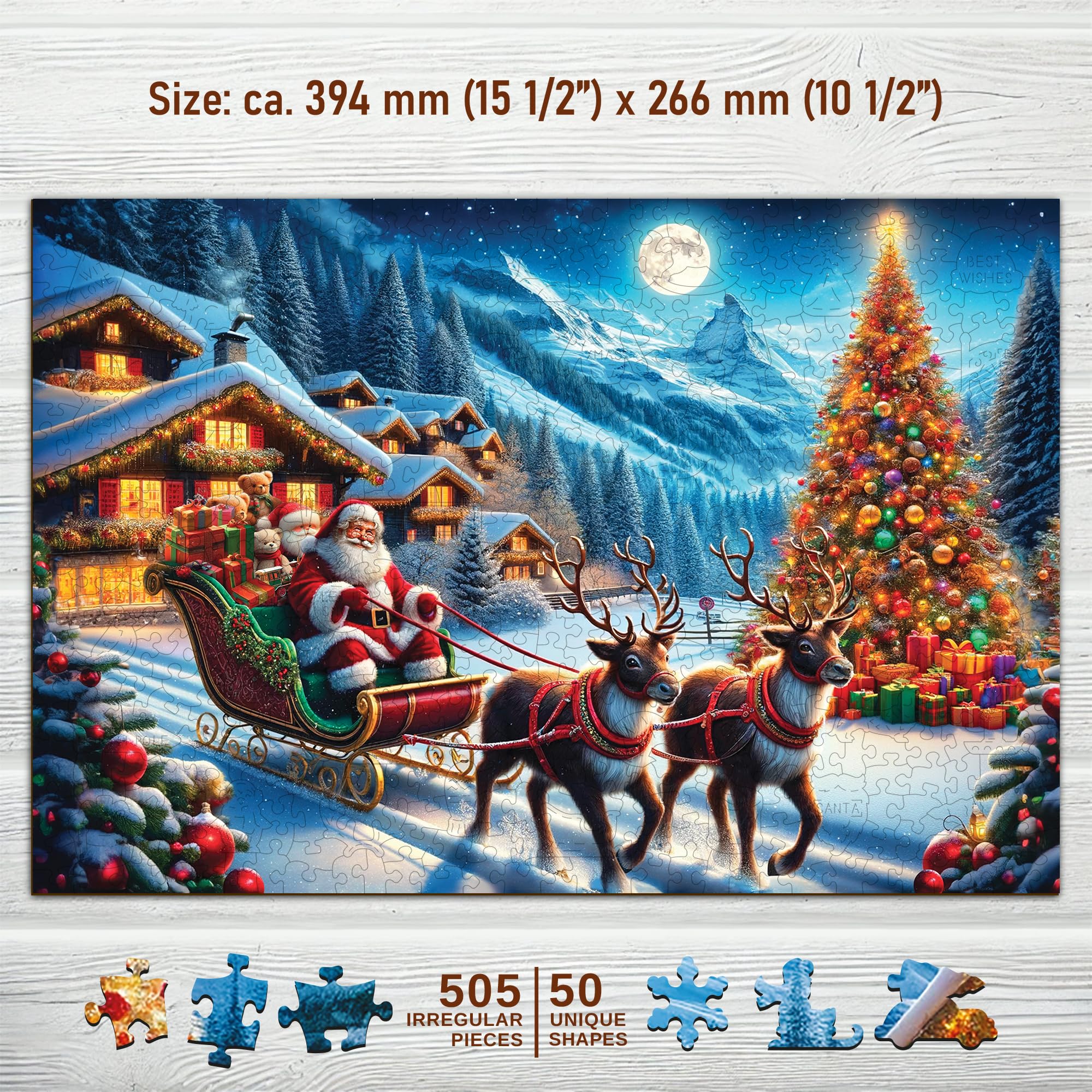 WOODEN.CITY 500 Piece Wooden Christmas Jigsaw Puzzle, Festive Holiday Scene with 50 Unique Figurine Pieces - Image 2