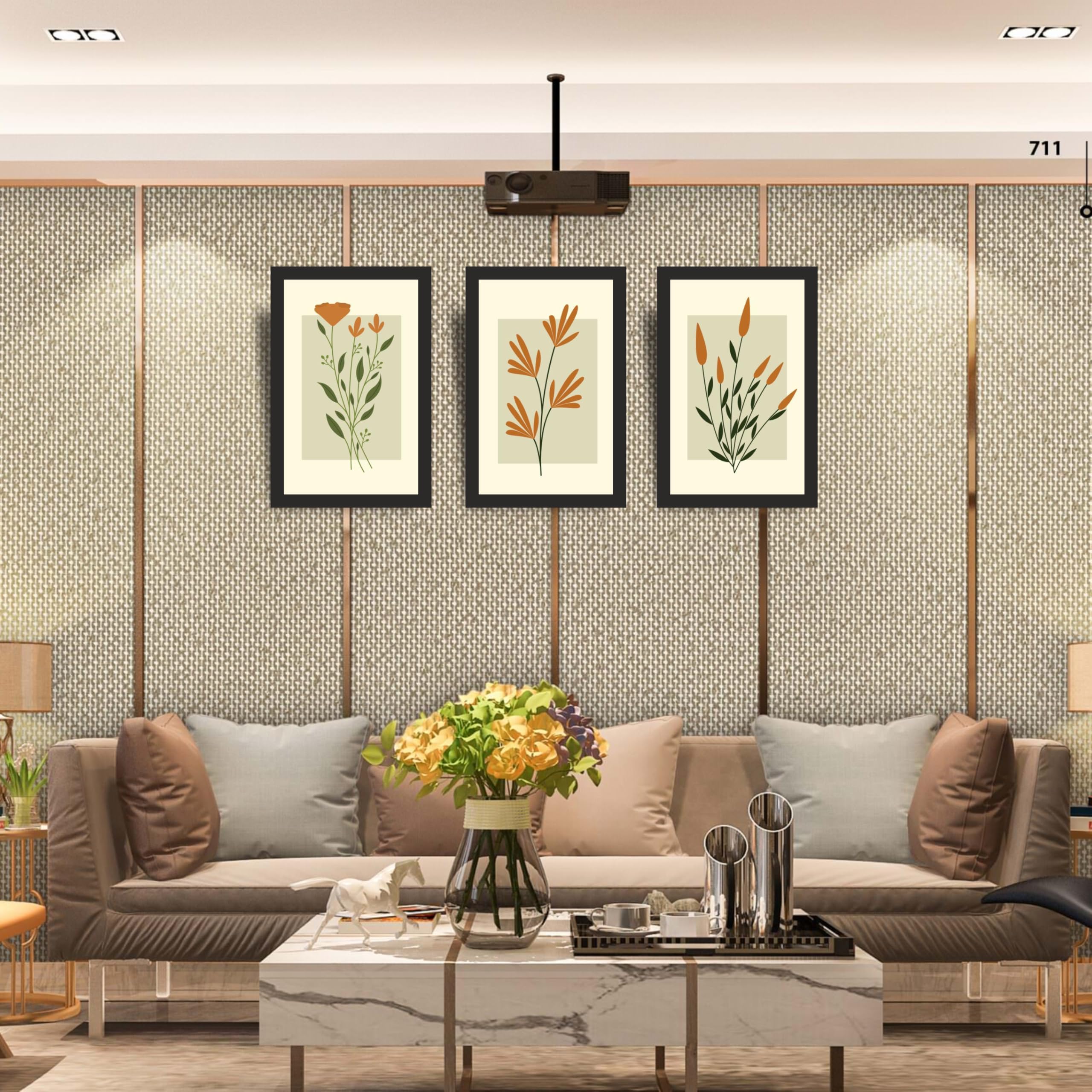 Minimal Wildflower Botanical Wall Art Set of 3 Frames