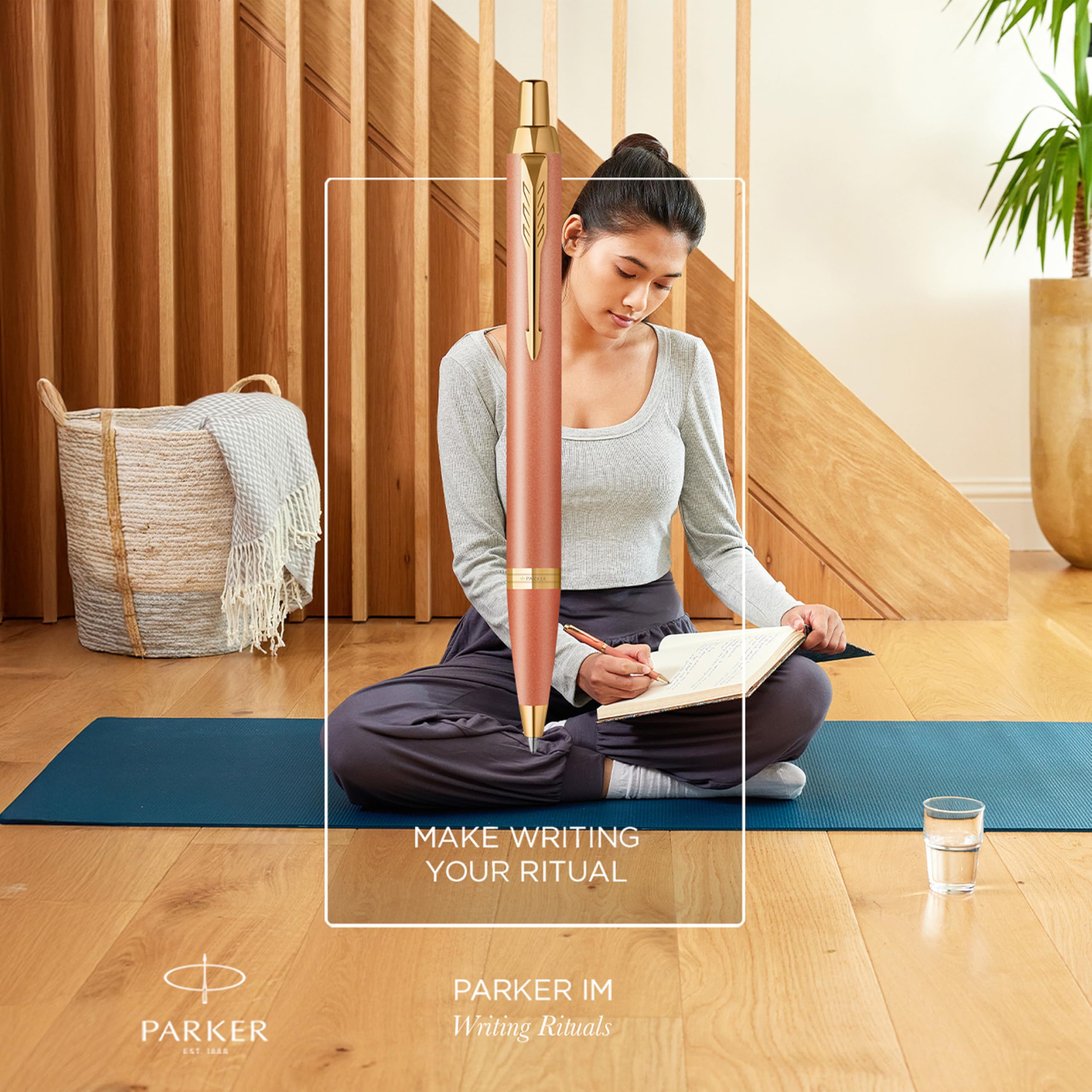 Długopis Parker IM Writing Rituals, pomarańczowy odcień Uplifting Orange z gradientem i złotym wykończeniem, końcówka medium, niebieski tusz, opakowanie prezentowe