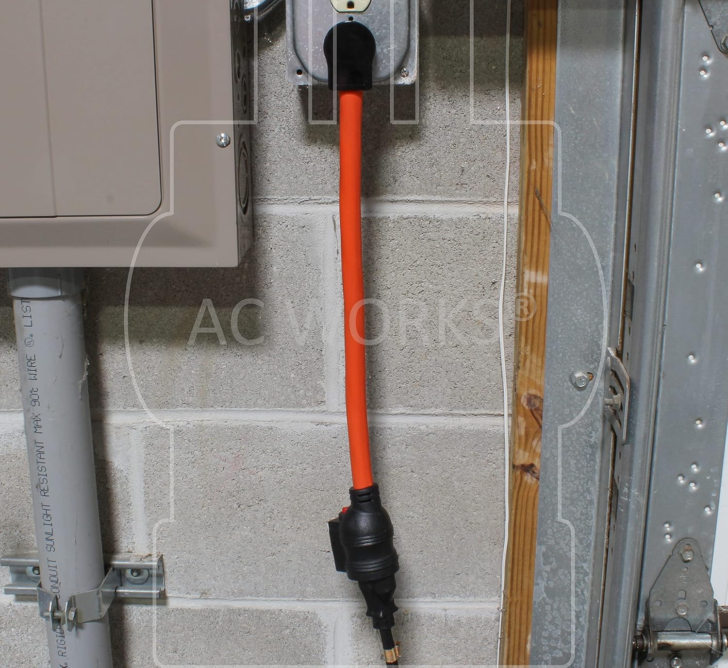 AC WORKS [E620CB620] 1FT Protective Extender NEMA 6-20P Plug to 6-15/20 Outlet with 20A Breaker