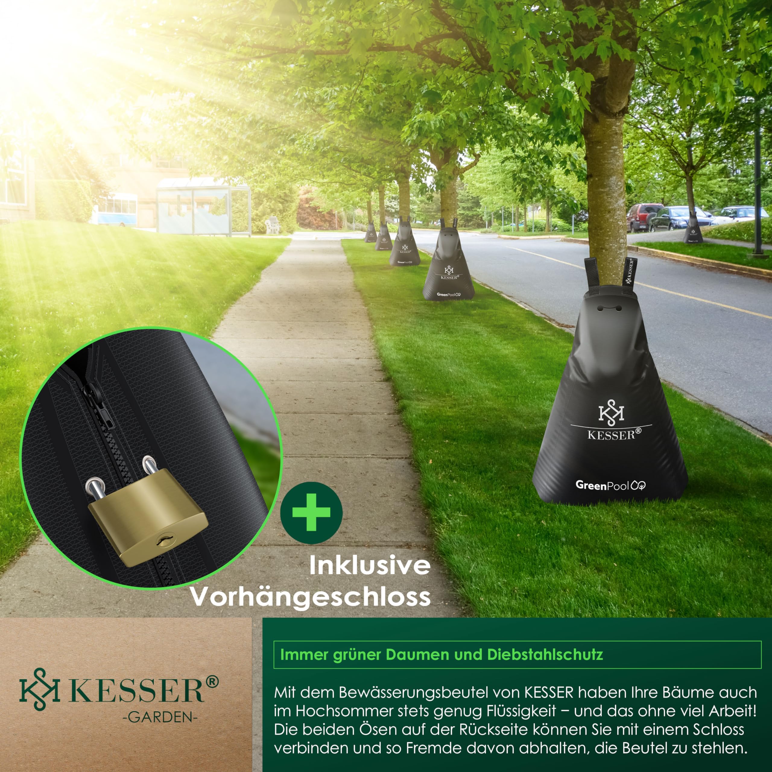 KESSER® Baum-Bewässerungssack 6er Set 75L Wassersack, Baumbewässerungsbeutel, PVC-Tasche langlebig & UV-beständig, Baumbeutel Garten Bewässerungssystem & gezielte Bewässerung von Bäumen, mit Schloss