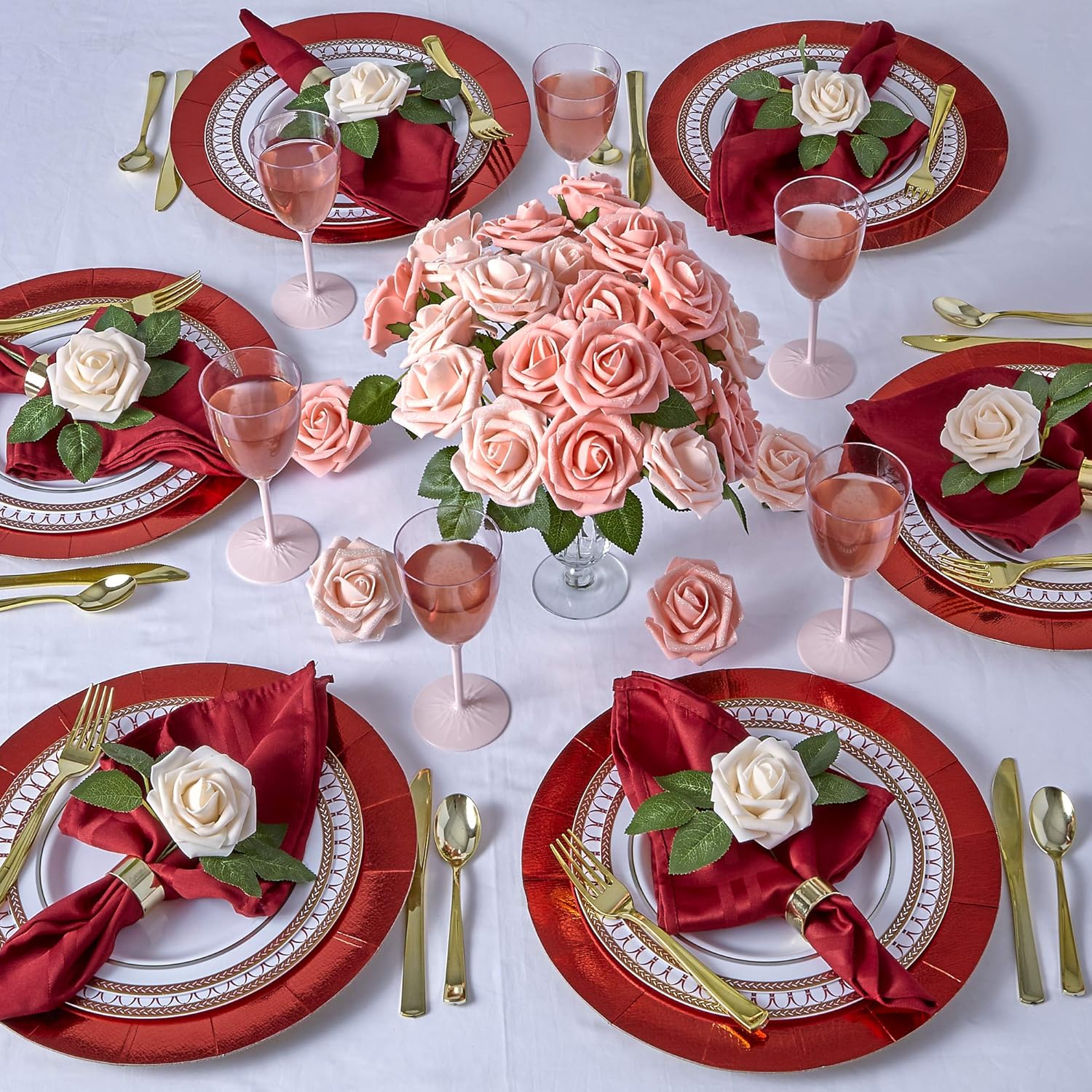 SILVER SPOONS VINTAGE COLLECTION DISPOSABLE WINE GLASSES | Reusable Stemmed Wine Cups | for Upscale Wedding and Dining | Includes 6 Plastic Cups (Blush) - Image 5