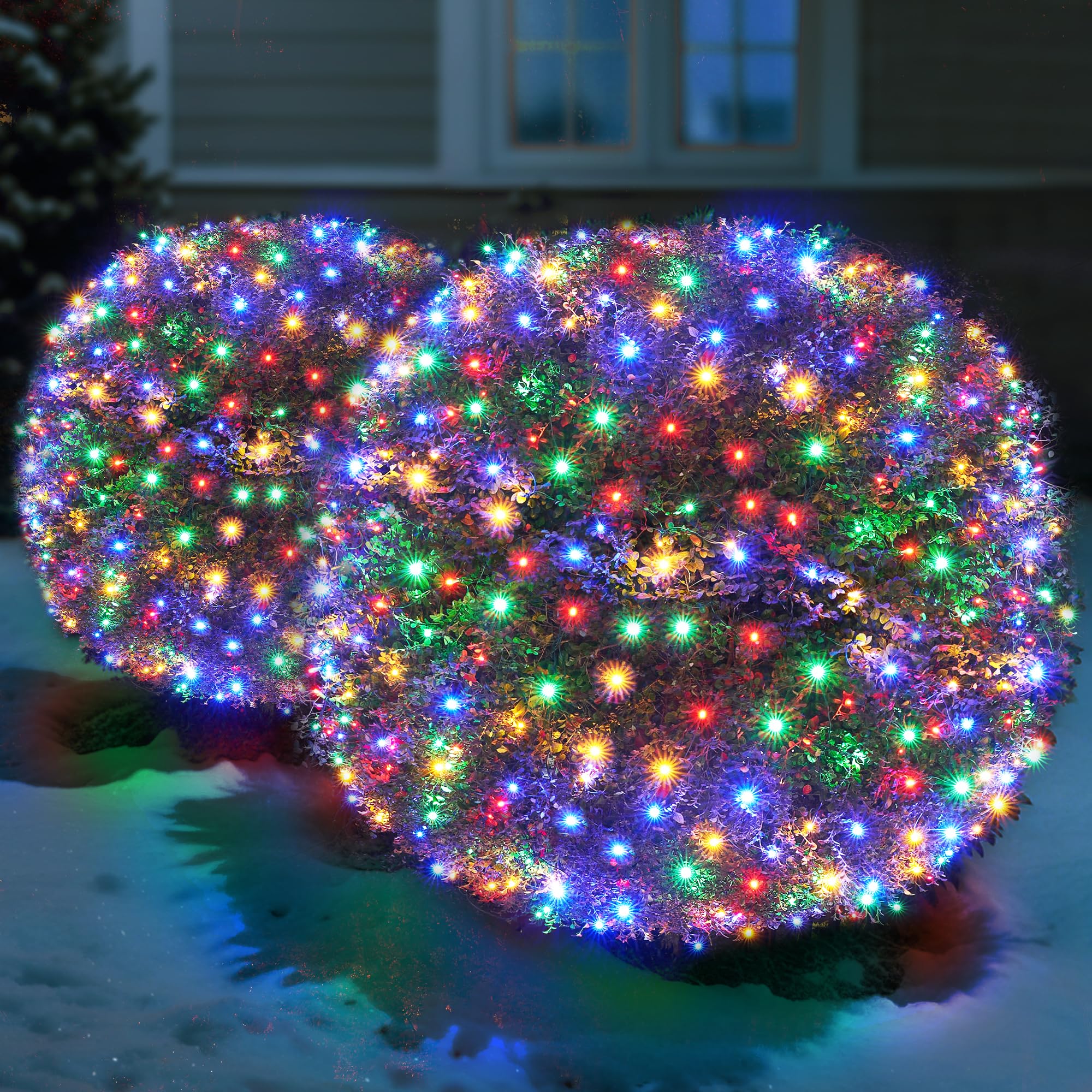 Led Multicolor Christmas Net Lights Outdoor Christmas Bushes Lights 120Led 6ftx5ft, Connectable Outdoor Indoor Mesh Net Lighting for Xmas Holiday, Garden, Lawn, Shrubs, Trees, Bushes Decorations